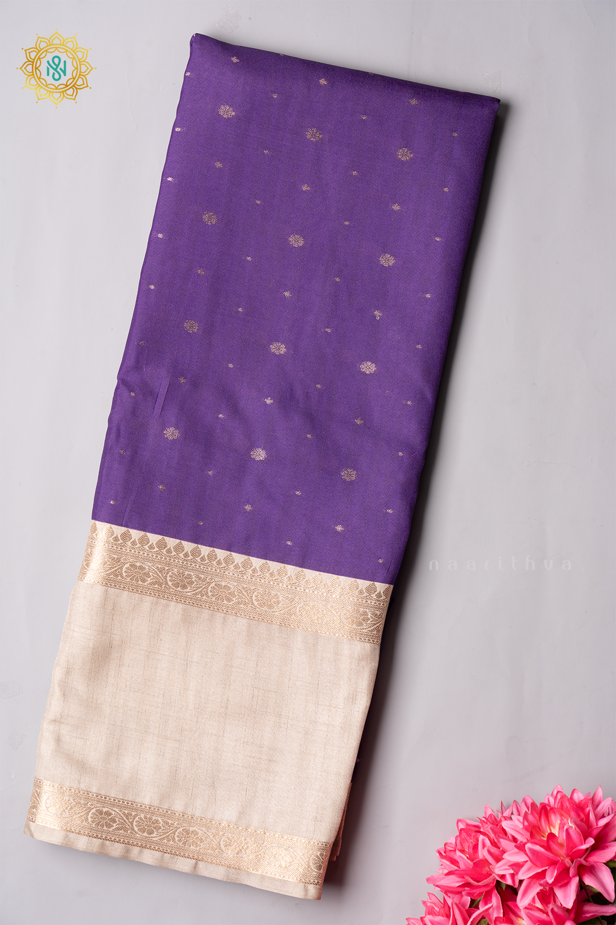 PURPLE WITH BEIGE - SEMI TUSSAR SILK