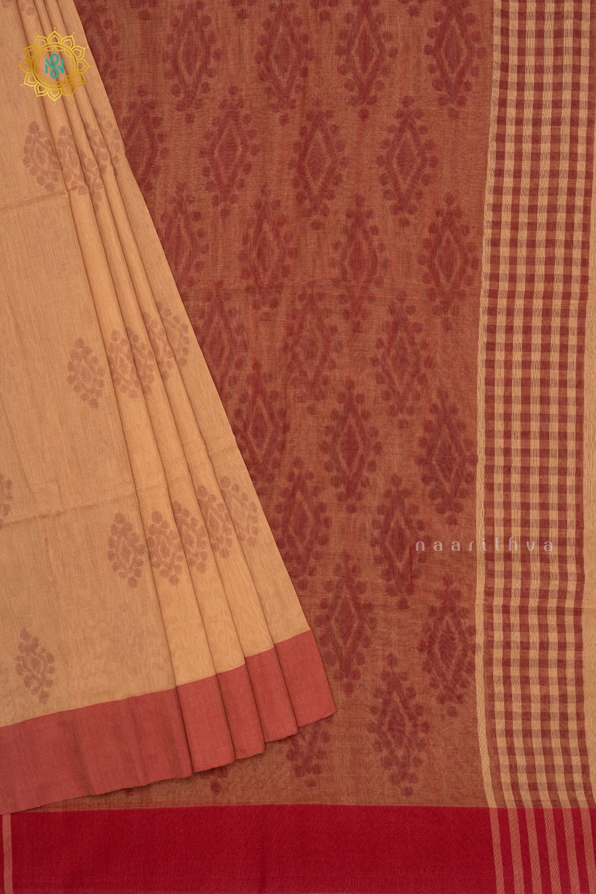 BEIGE WITH MAROON - MUL COTTON