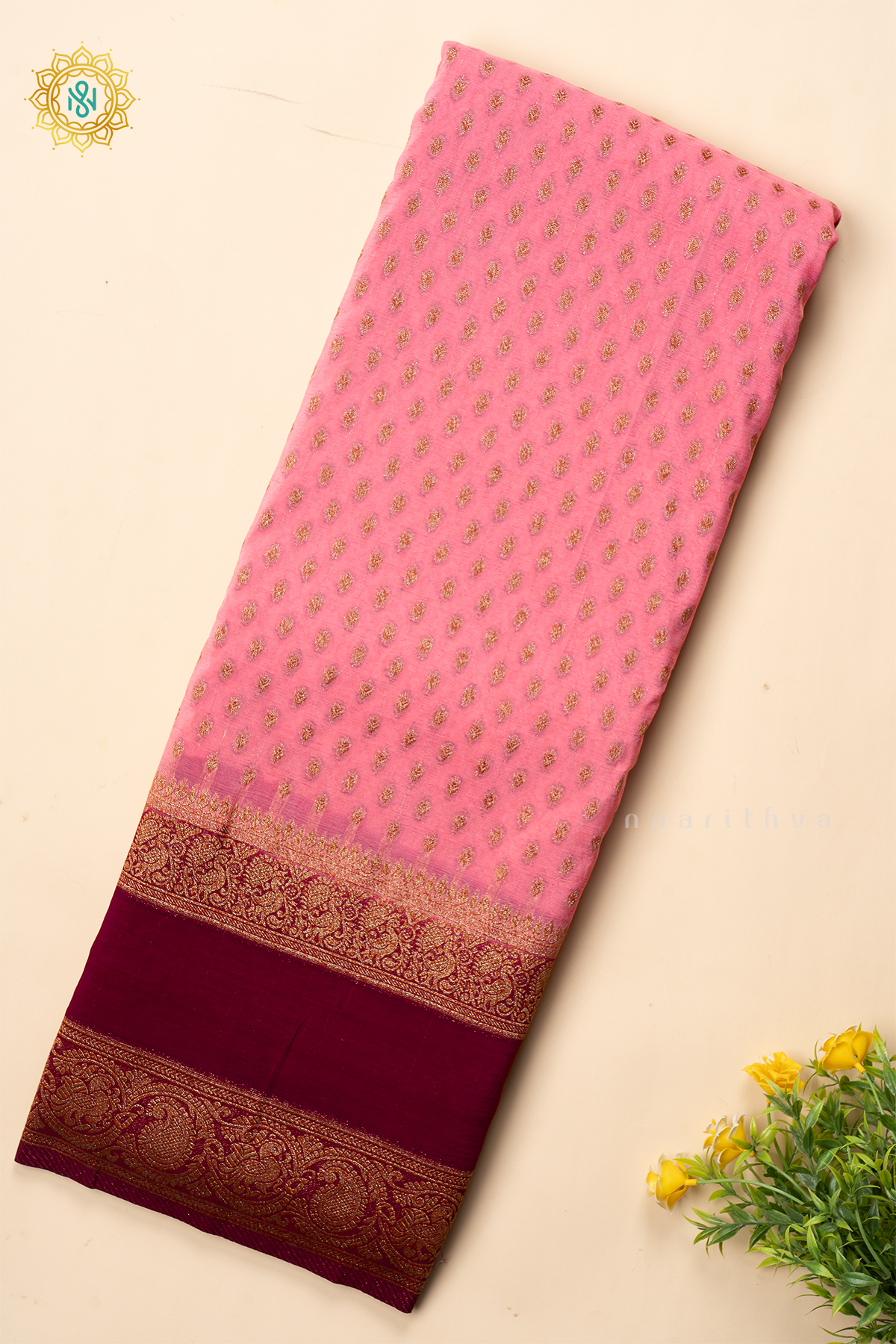 LIGHT PINK WITH WINE - SEMI CREPE GEORGETTE