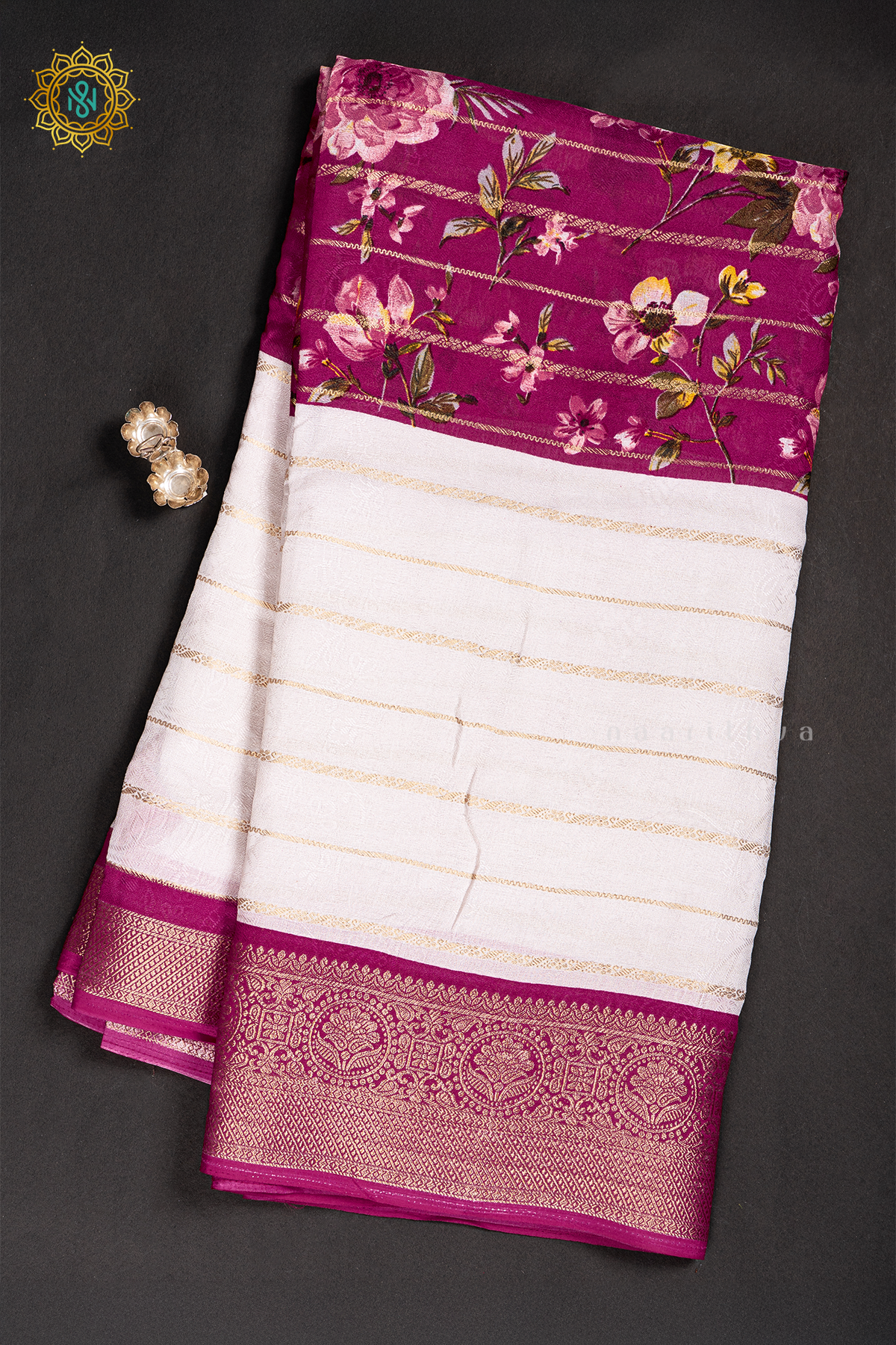 OFF WHITE WITH PINK - SEMI GEORGETTE