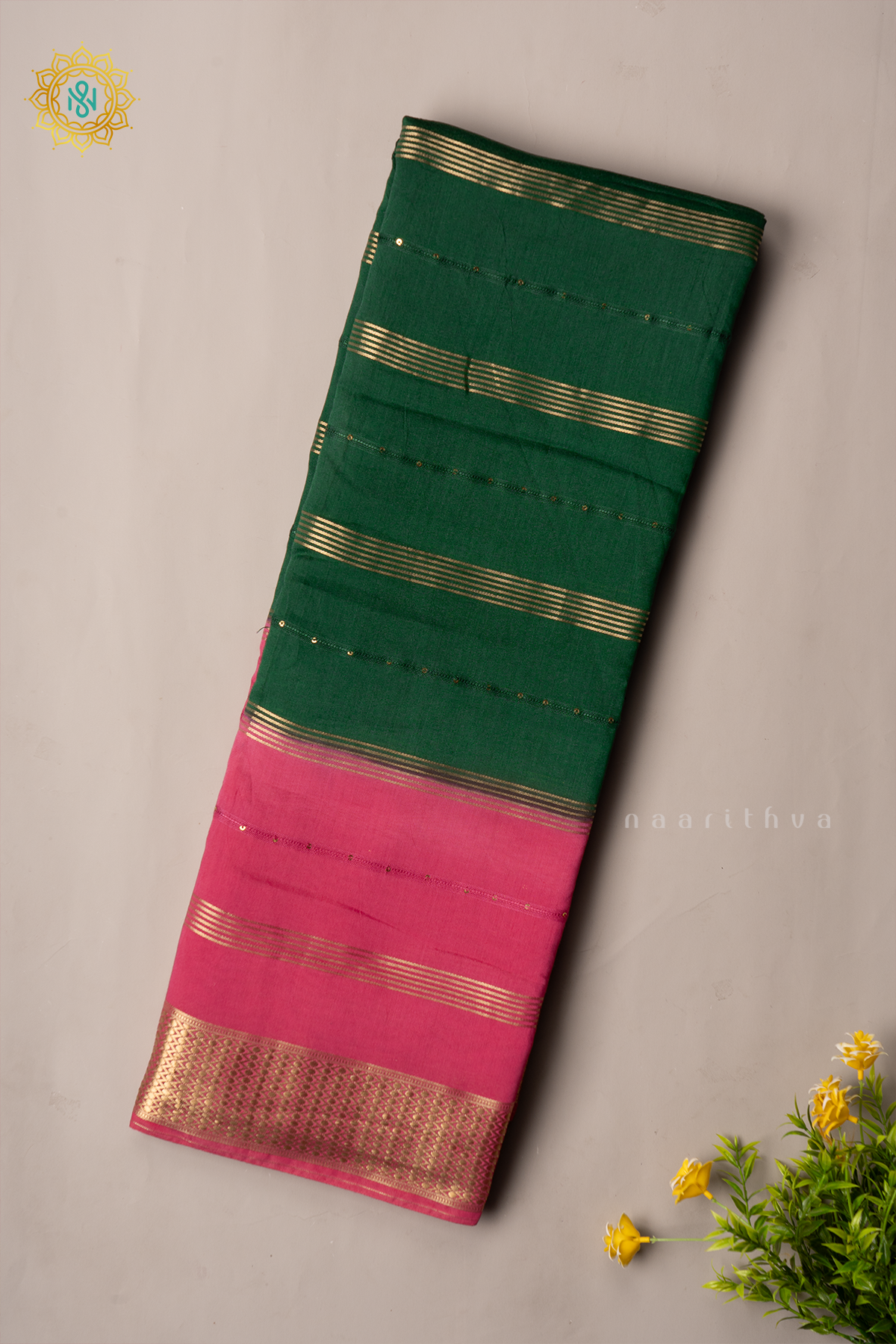 BOTTLE GREEN WITH PINK - BUTTER CREPE