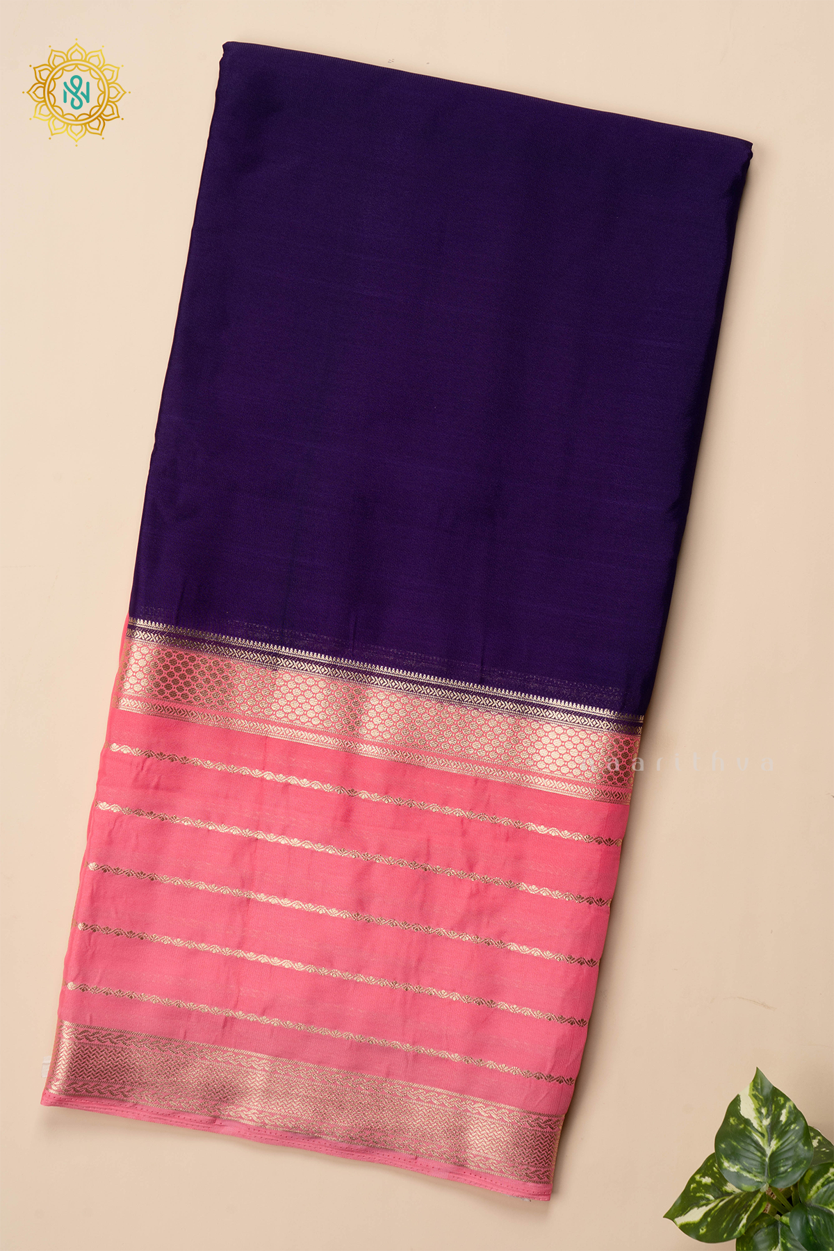 PURPLE WITH PEACH - SEMI MYSORE CREPE SILK