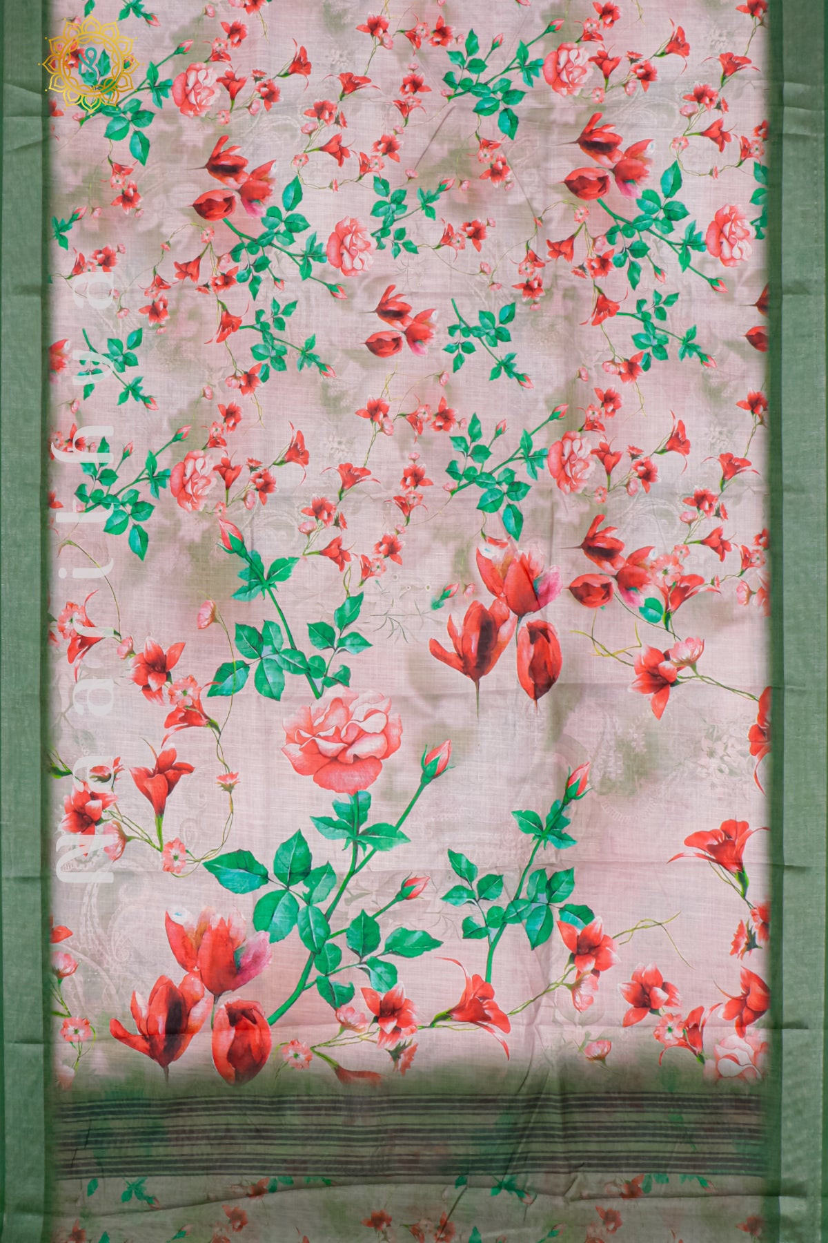 LIGHT PINK WITH GREEN - LINEN BY COTTON