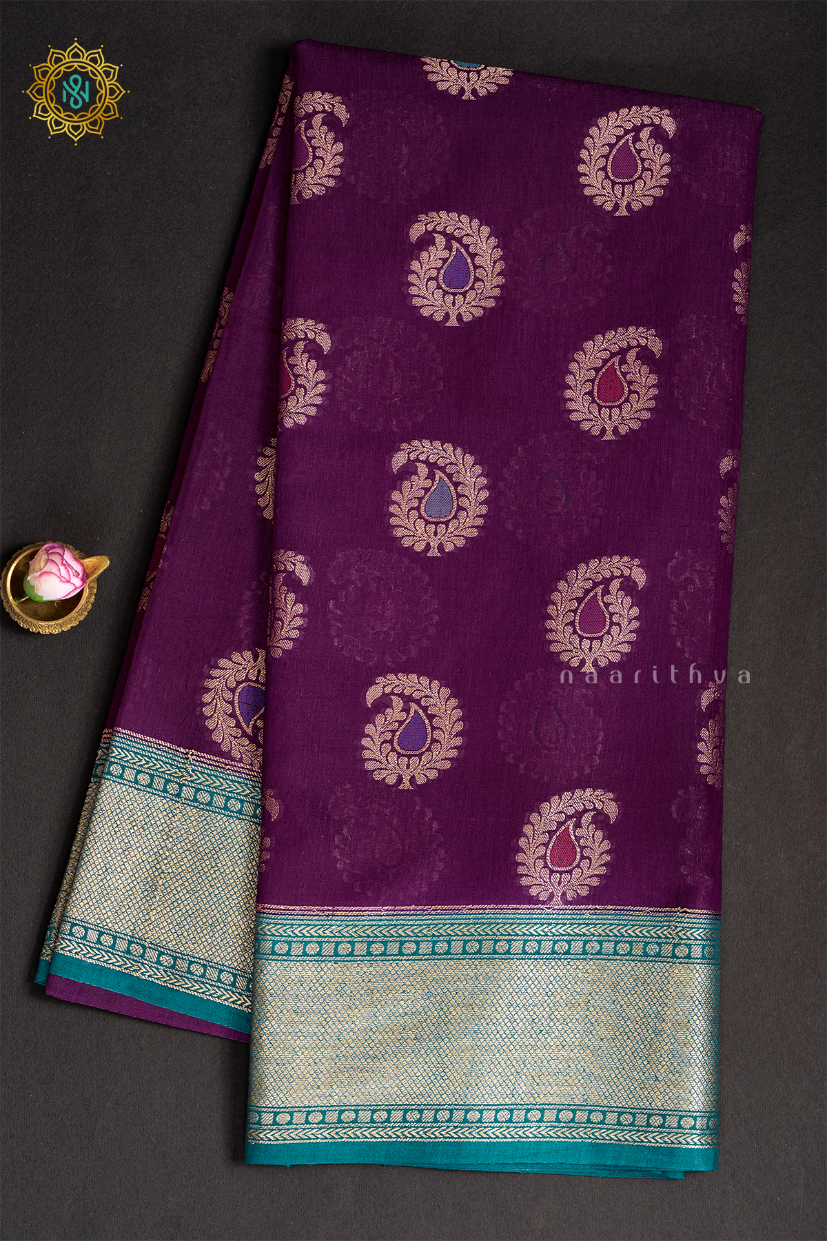 MAGENTA WITH CYAN GREEN - JUTE COTTON