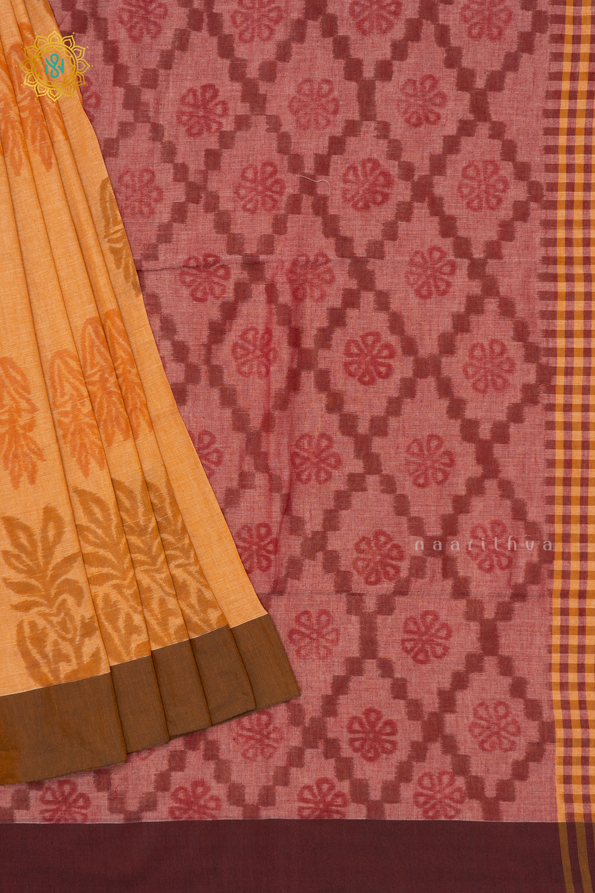 MUSTARD WITH MAROON - MUL COTTON
