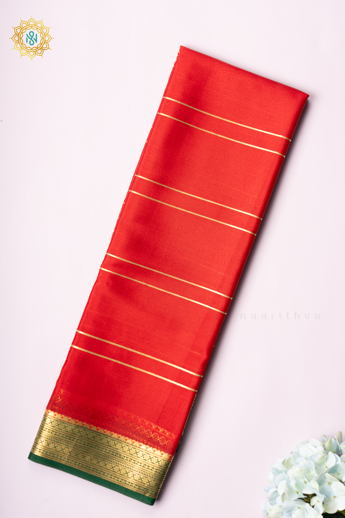 RED WITH GREEN - PURE MYSORE CREPE SILK