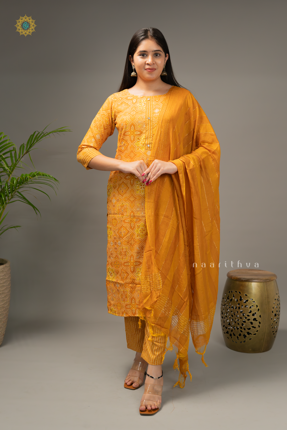 ORANGE - COTTON 3PC SALWAR SUIT WITH PRINTED TOP, BOTTOM & DUPATTA