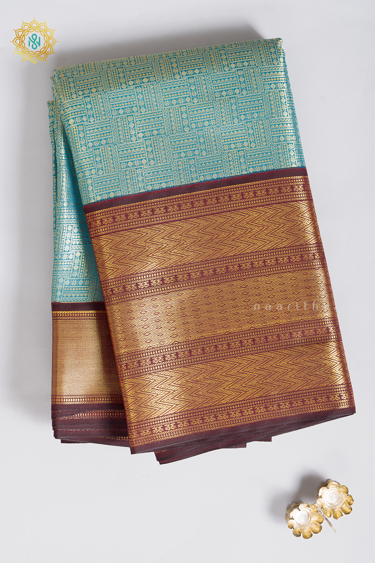 SKY BLUE WITH MAROON - SEMI KANCHI