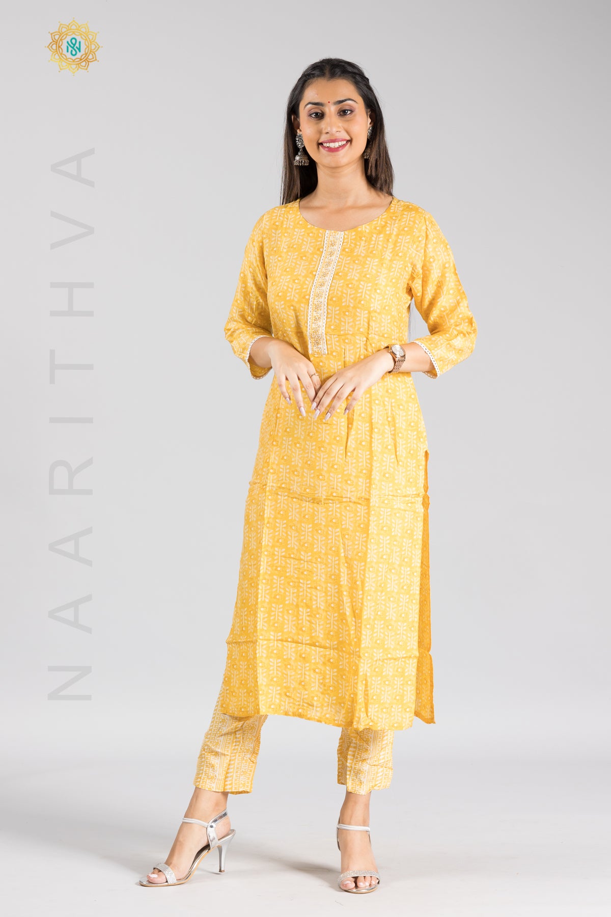 Yellow and blue combination on sale kurtis