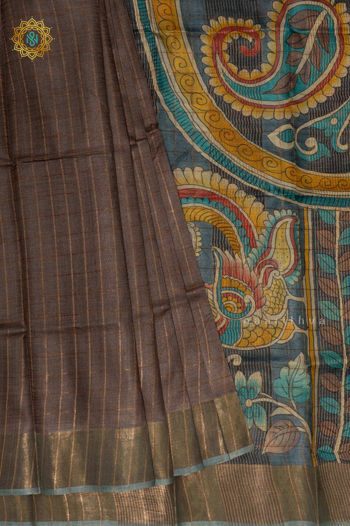 LIGHT BROWN WITH GREY - PURE TUSSAR SILK