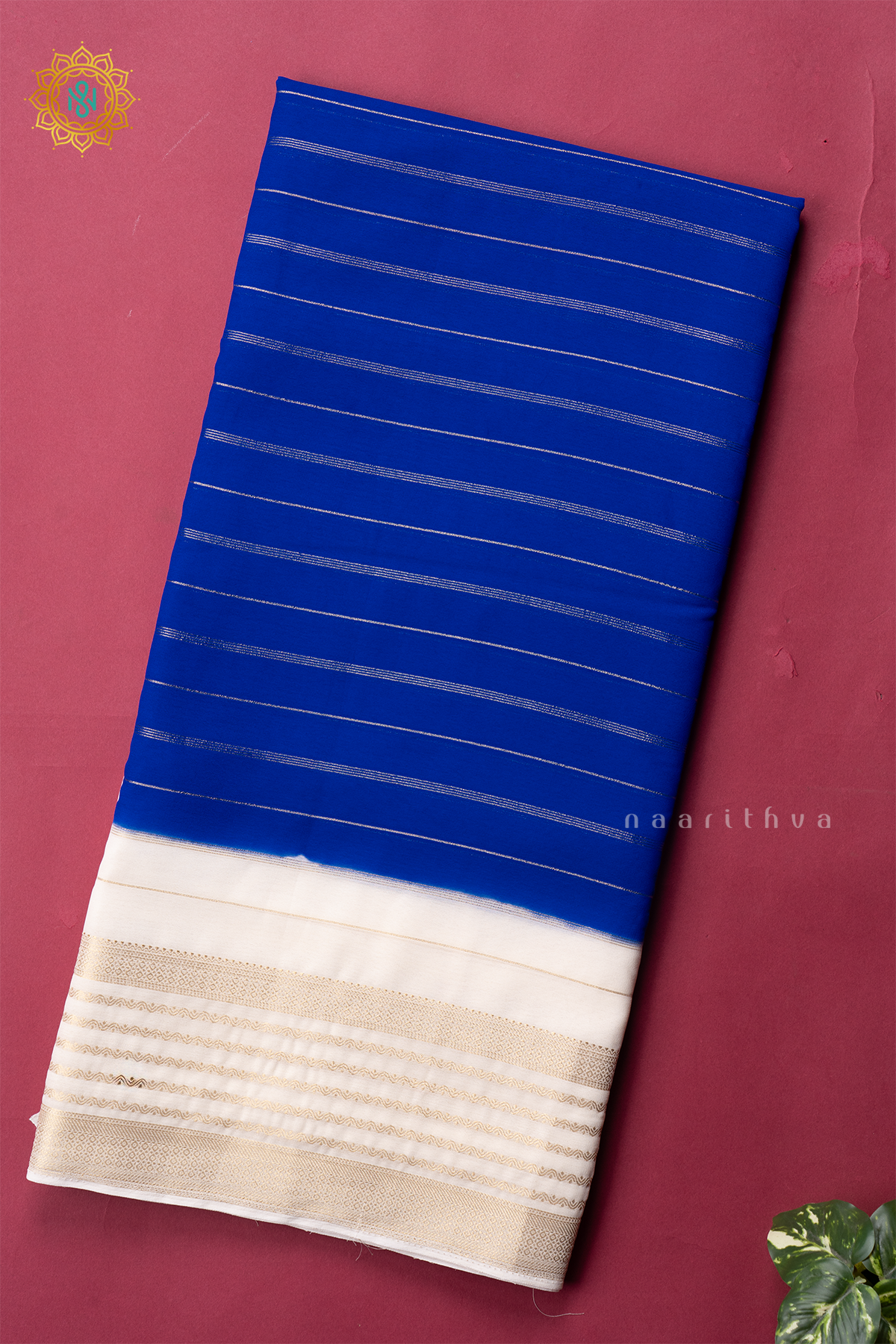 ROYAL BLUE WITH WHITE - SEMI GEORGETTE