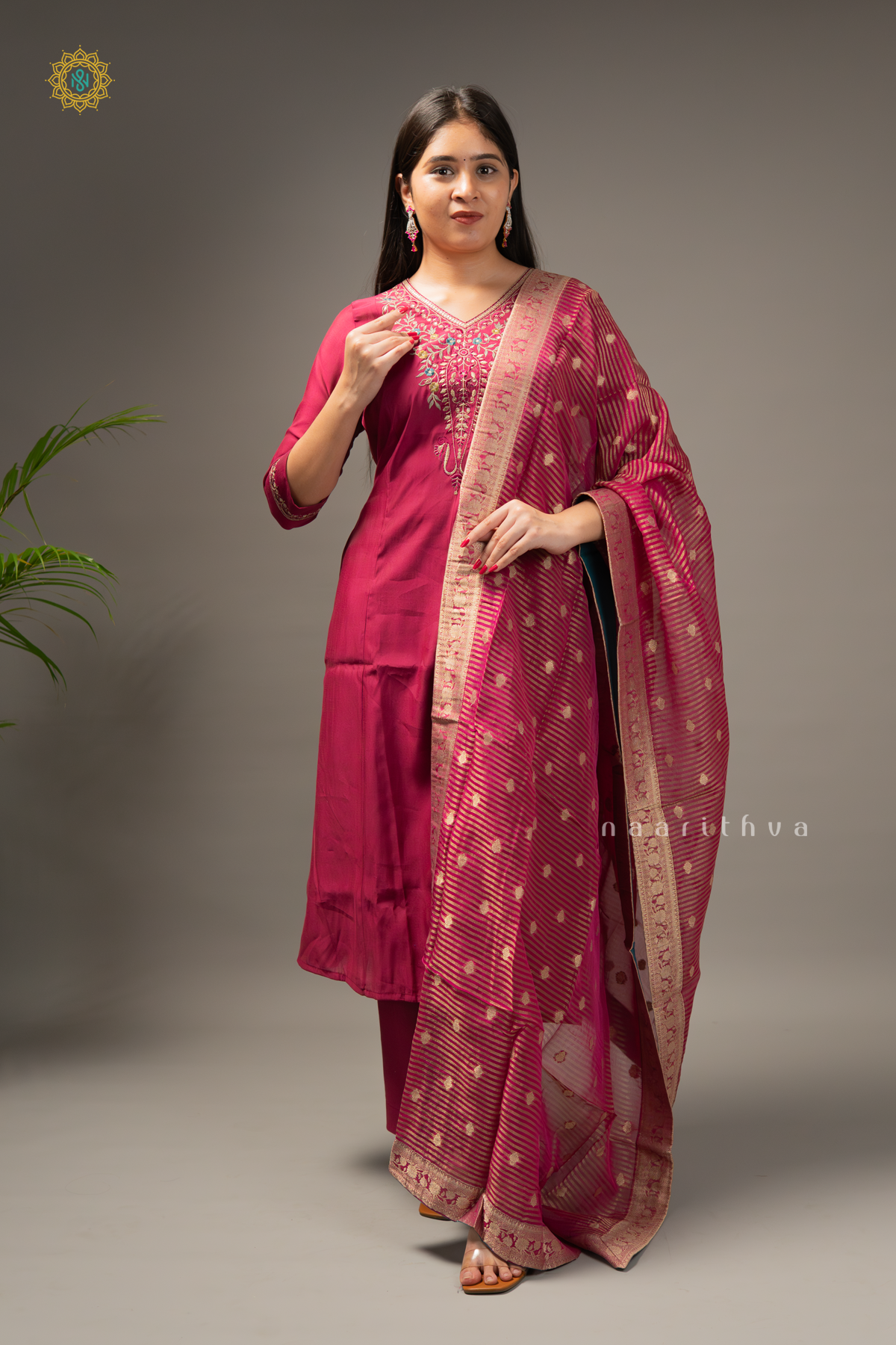 MAGENTA - SILK 3PC SALWAR SUIT WITH TOP, BOTTOM & DUPATTA