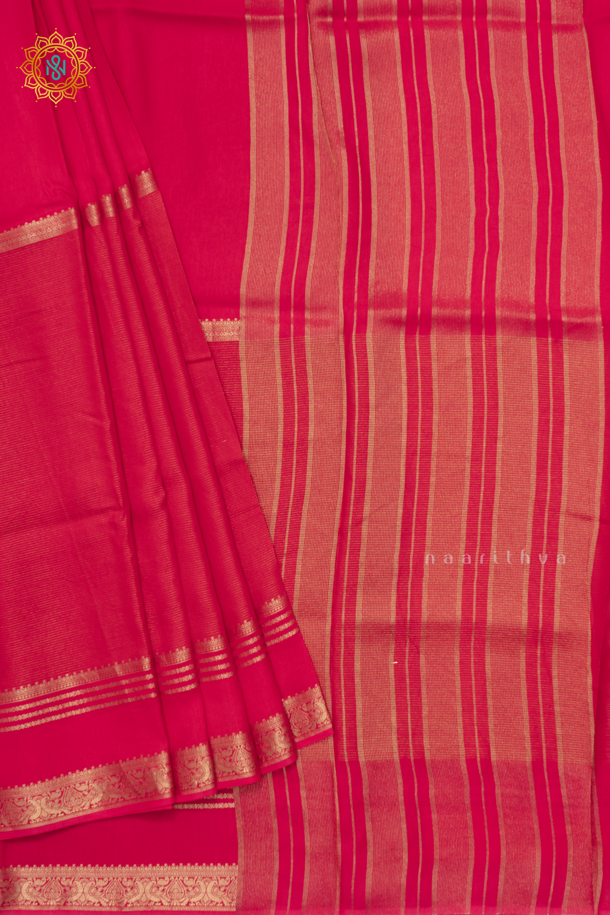 PINK WITH AQUA BLUE - SEMI CREPE SILK