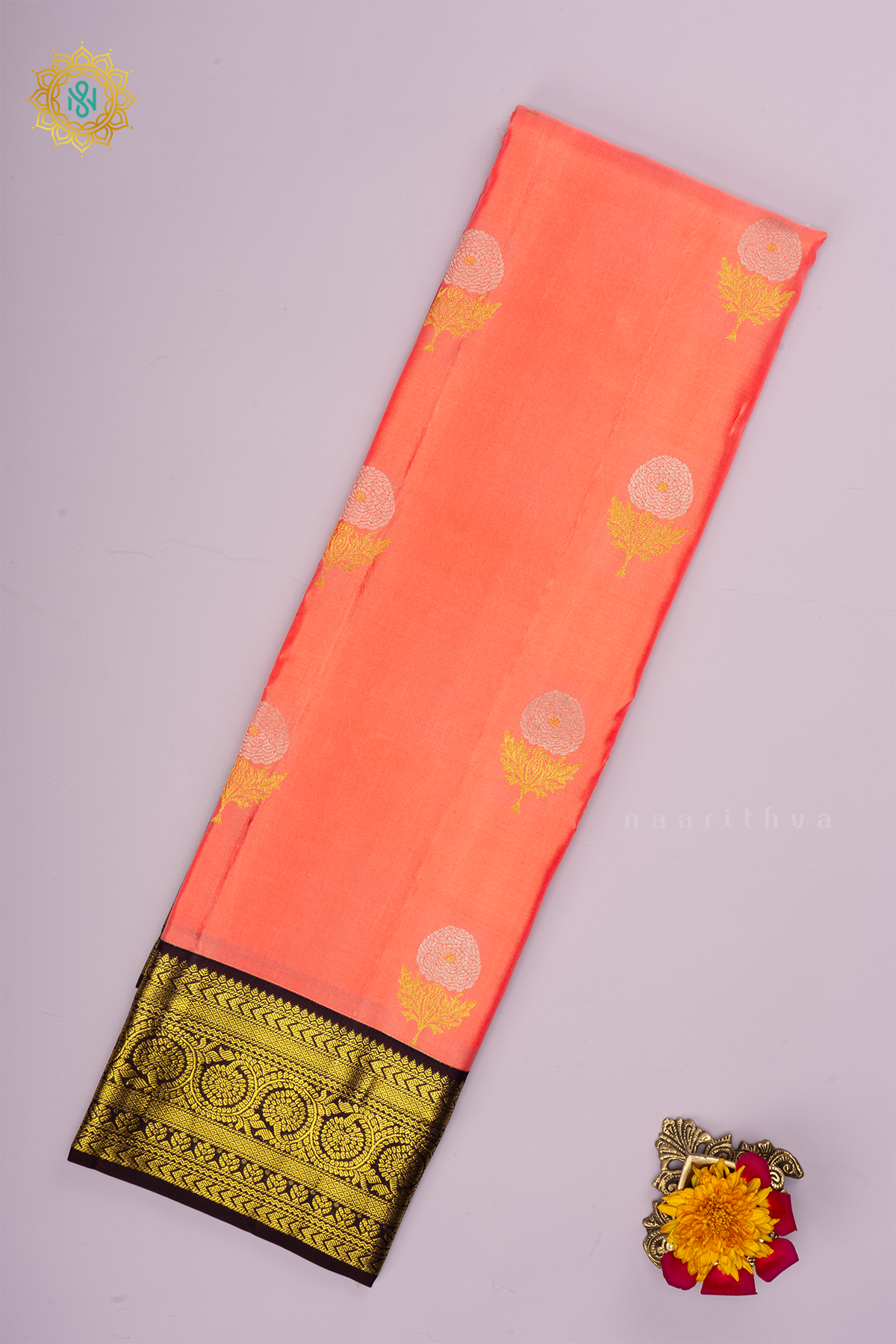 PEACH WITH DEEP WINE - PURE KANJIVARAM SILK