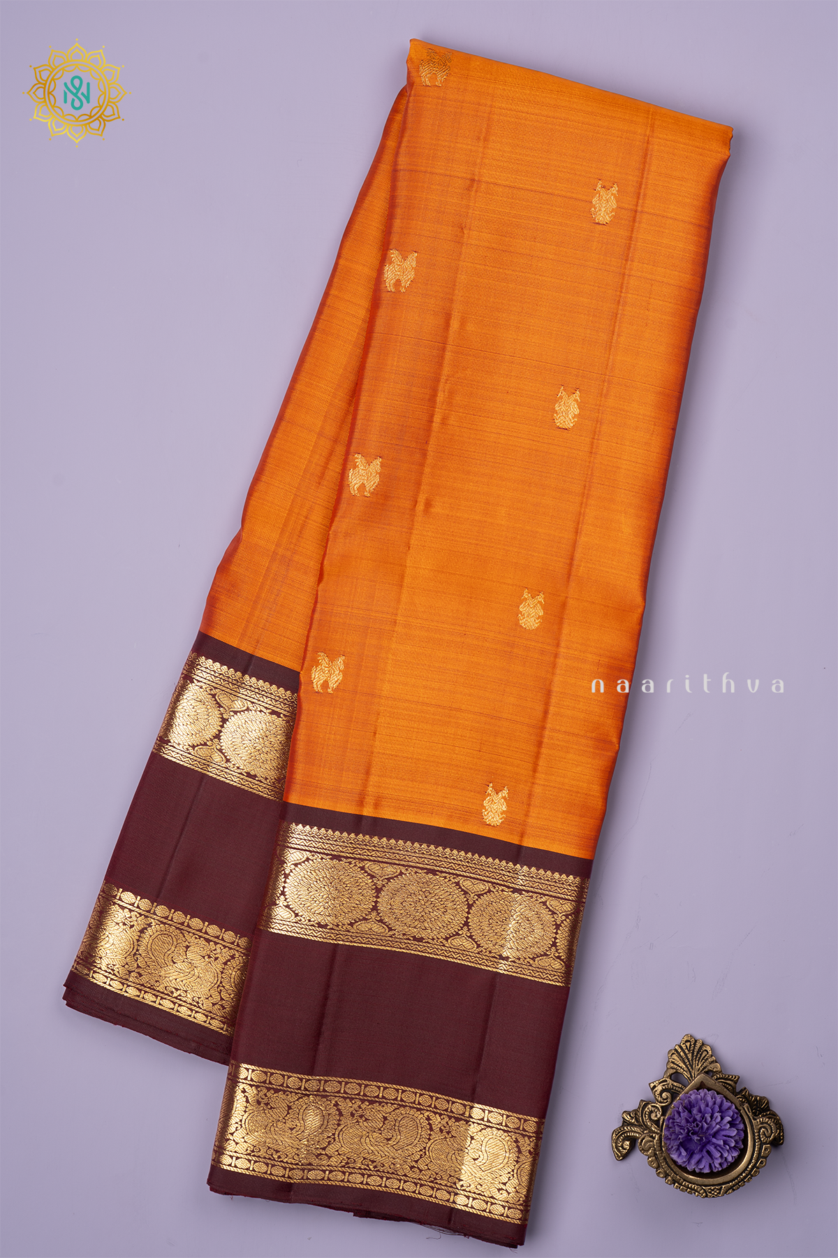 RUST ORANGE WITH BROWN - PURE KANJIVARAM SILK