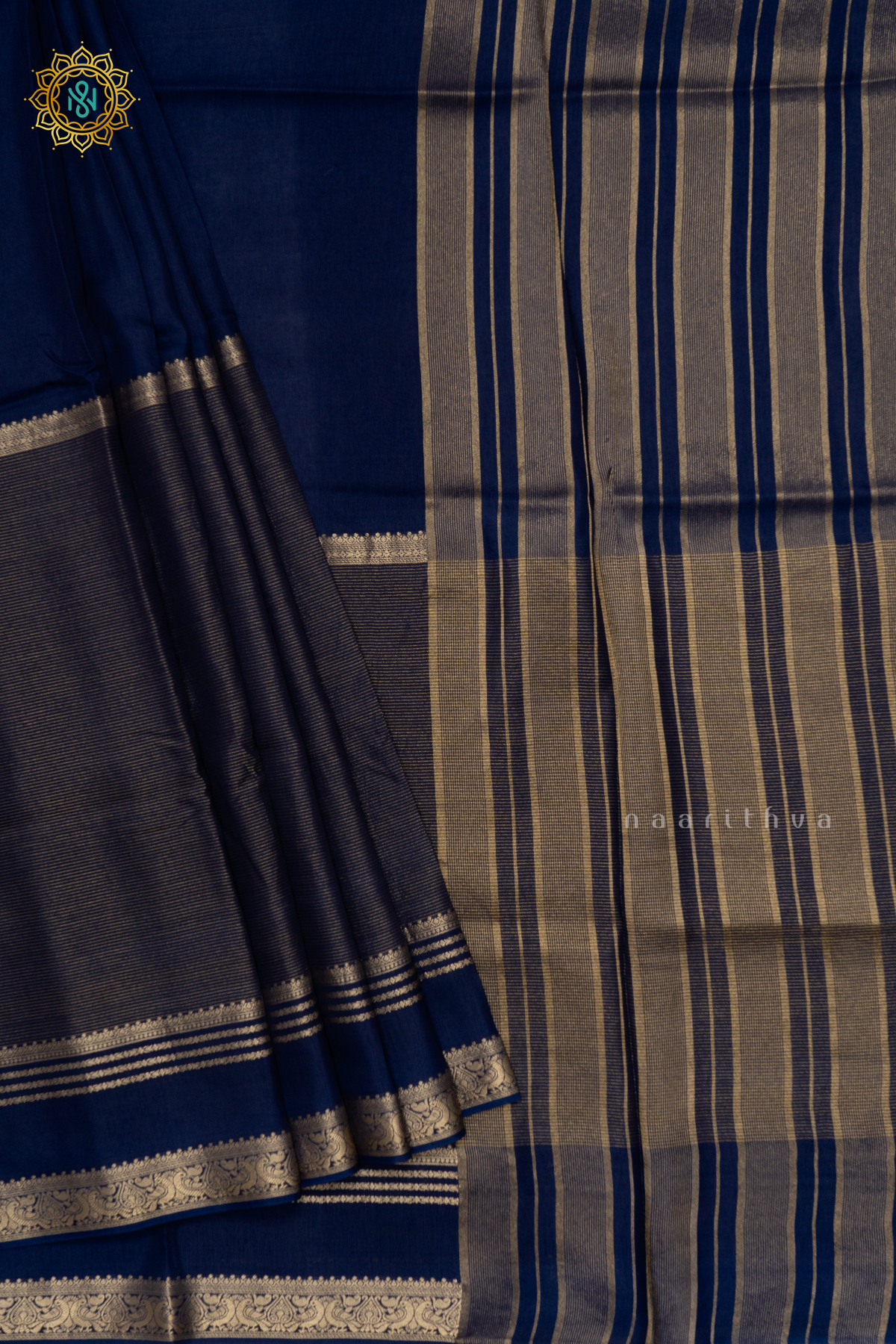 NAVY BLUE WITH RED - SEMI CREPE SILK