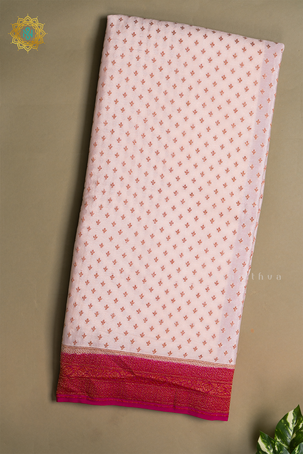 WHITE WITH PINK - PURE BANARASI CREPE