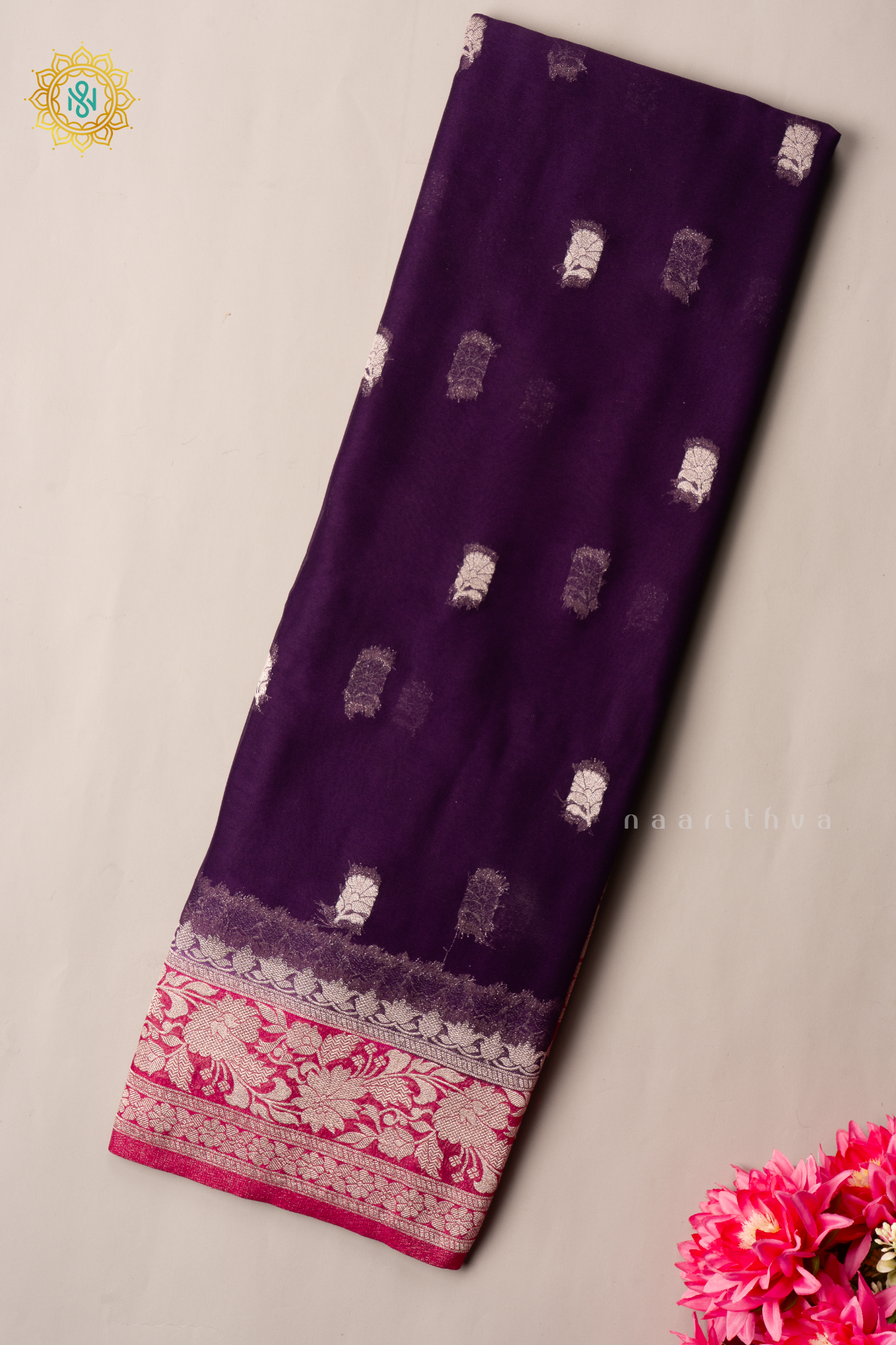 PURPLE WITH PINK - SEMI CHIFFON BANARASI