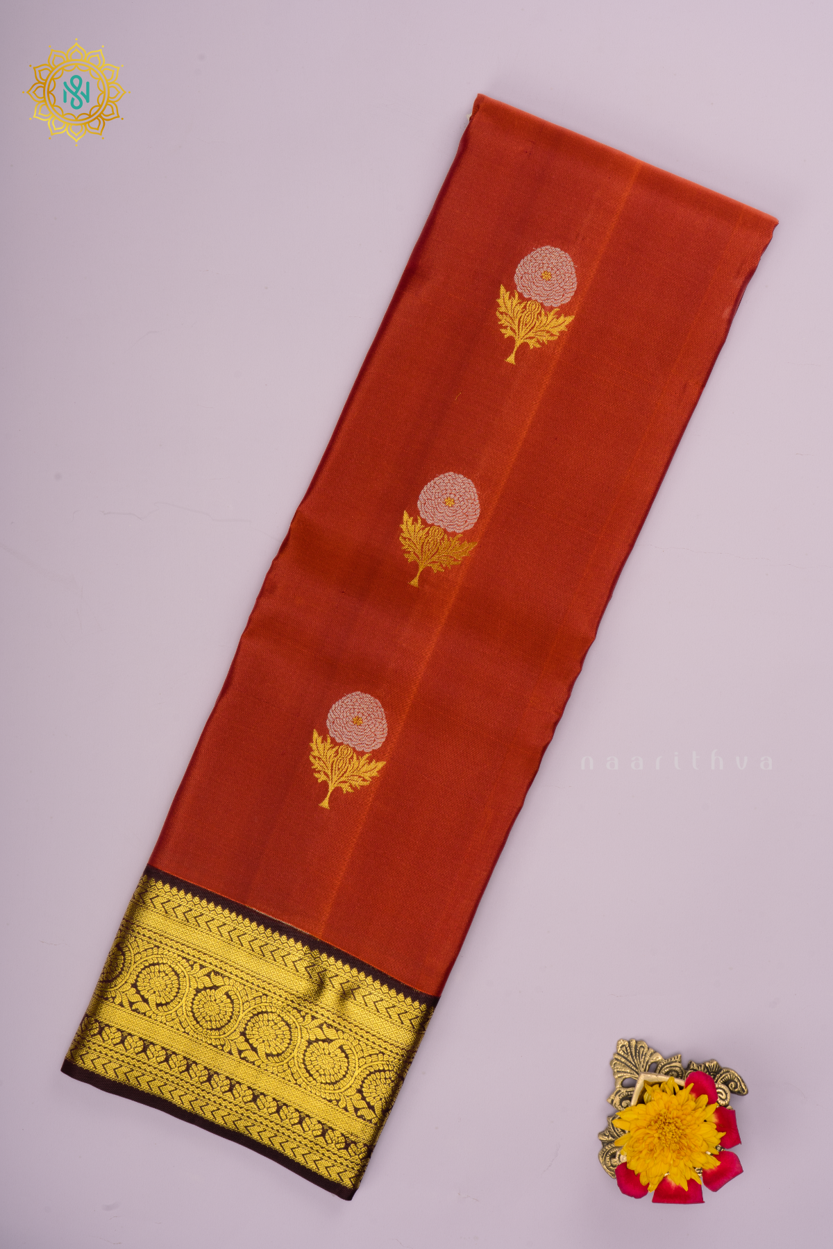 RUST ORANGE WITH BROWN - PURE KANJIVARAM SILK
