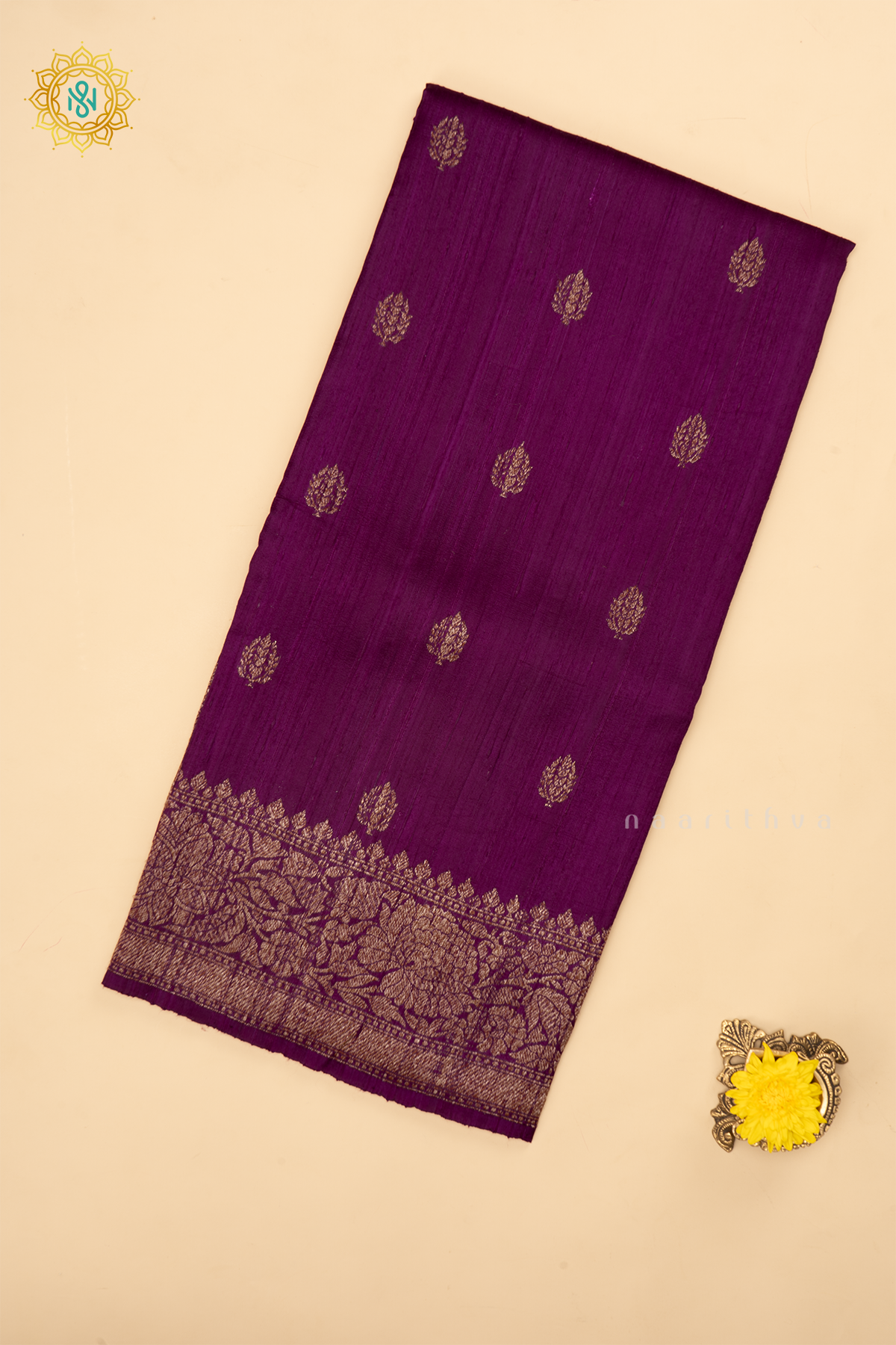MAGENTA - PURE BANARASI RAW SILK SAREE WITH ALLOVER ZARI WOVEN BUTTAS AND BORDER
