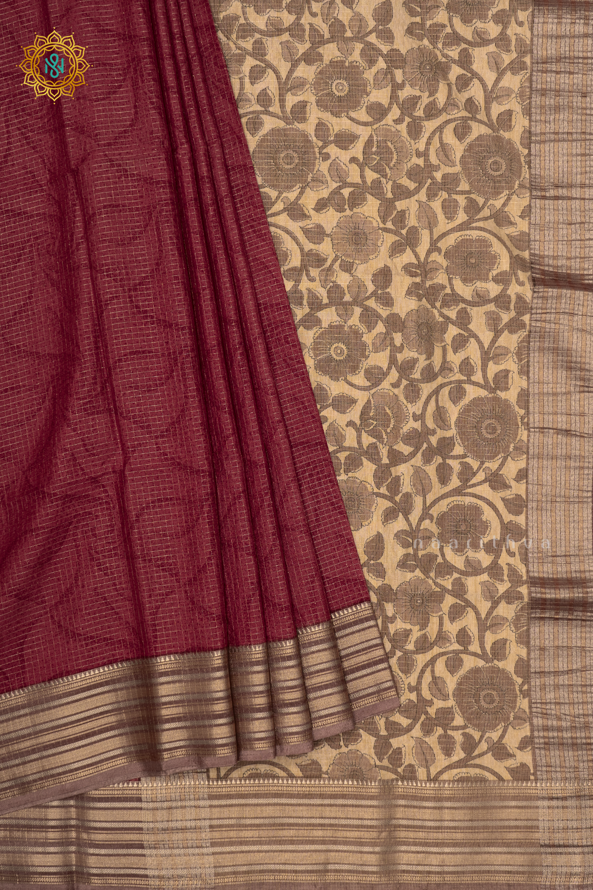 MAROON WITH BEIGE - SEMI CREPE SILK