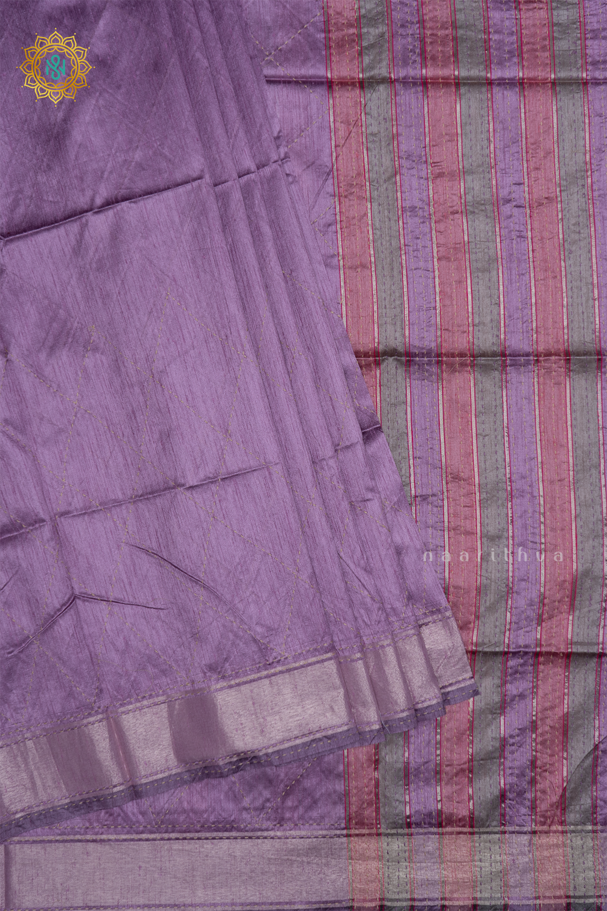 Lavender Semi Tussar Silk Sarree With Rangkat Pallu & Blouse