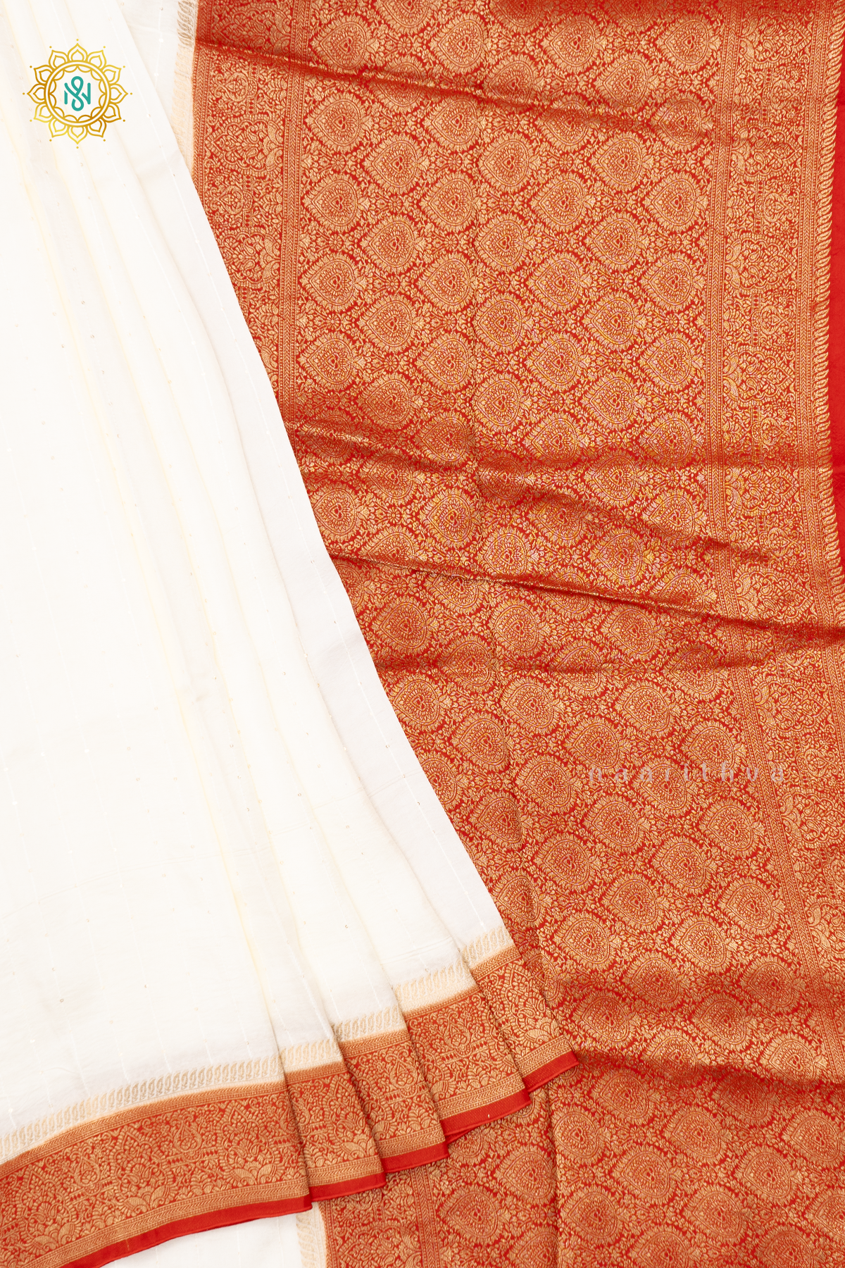 WHITE WITH RED - SEMI CREPE SILK