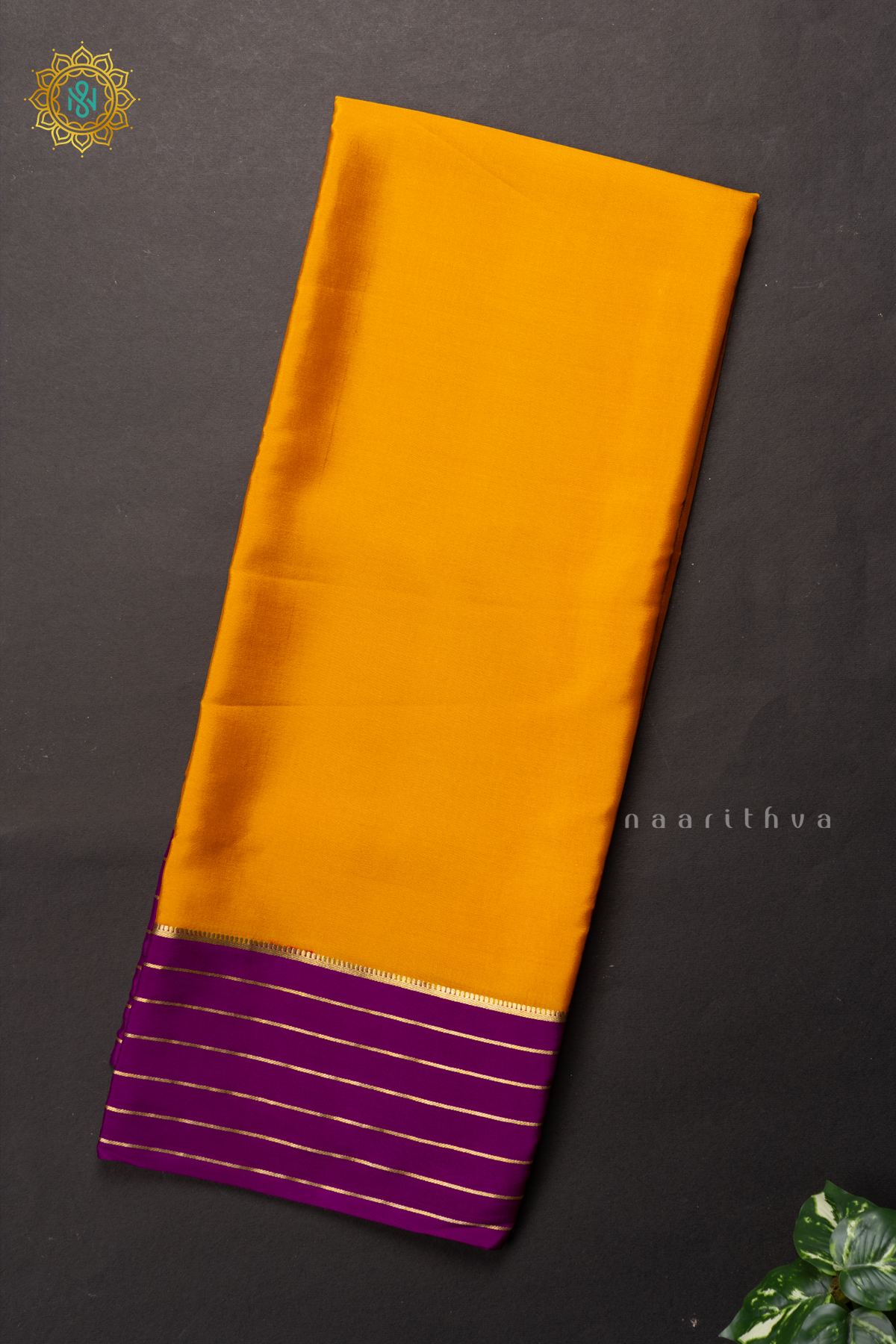 YELLOW WITH MAGENTA - PURE MYSORE CREPE SILK