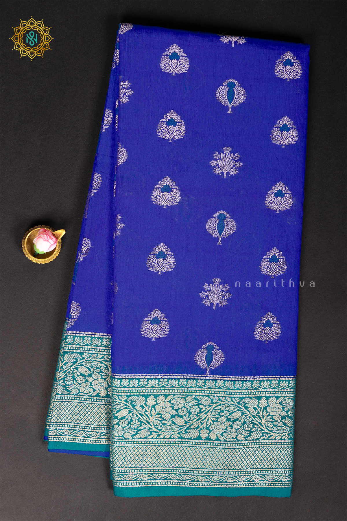 ROYAL BLUE WITH GREEN - JUTE COTTON