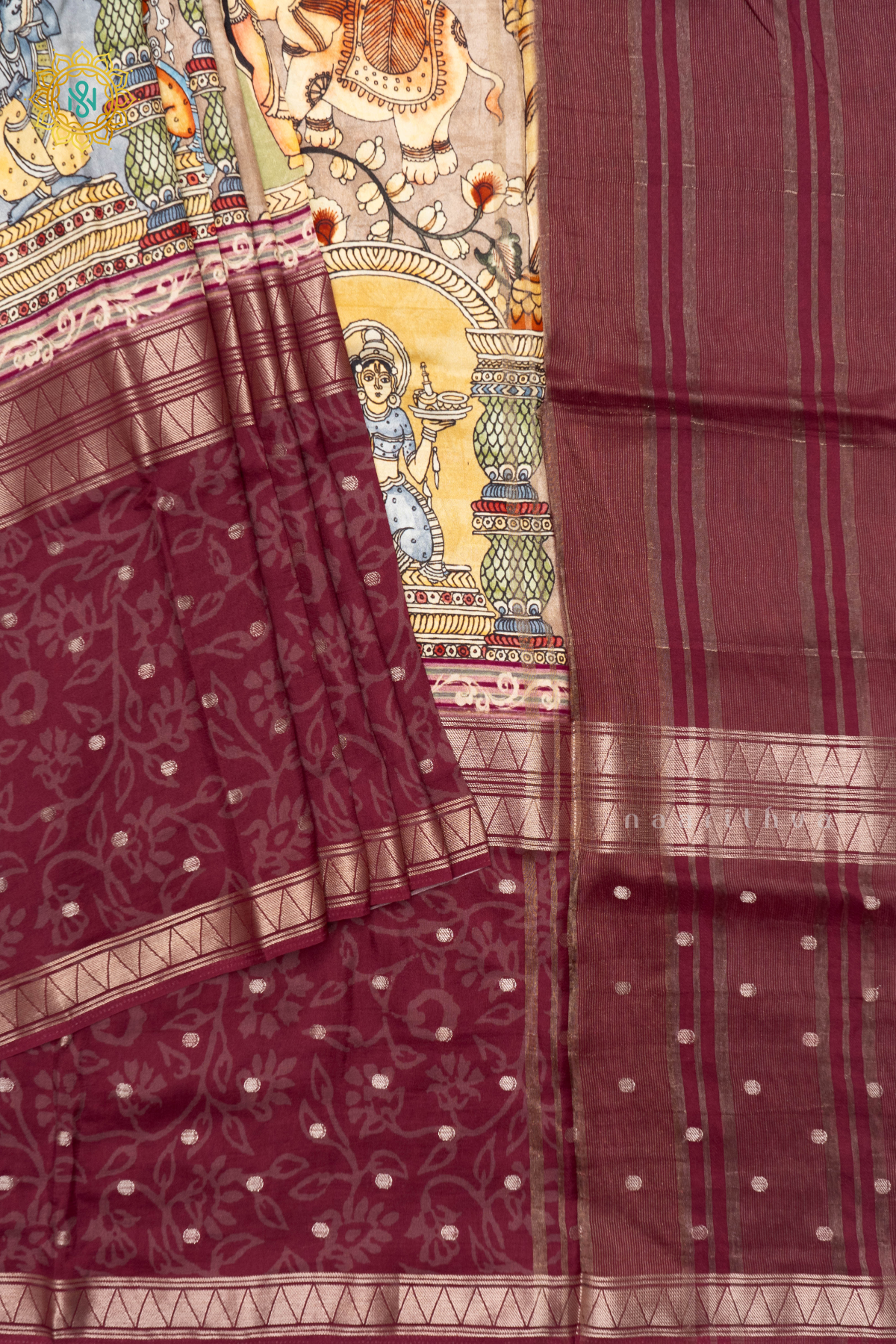 OFF WHITE WITH MAROON - SEMI CREPE SILK