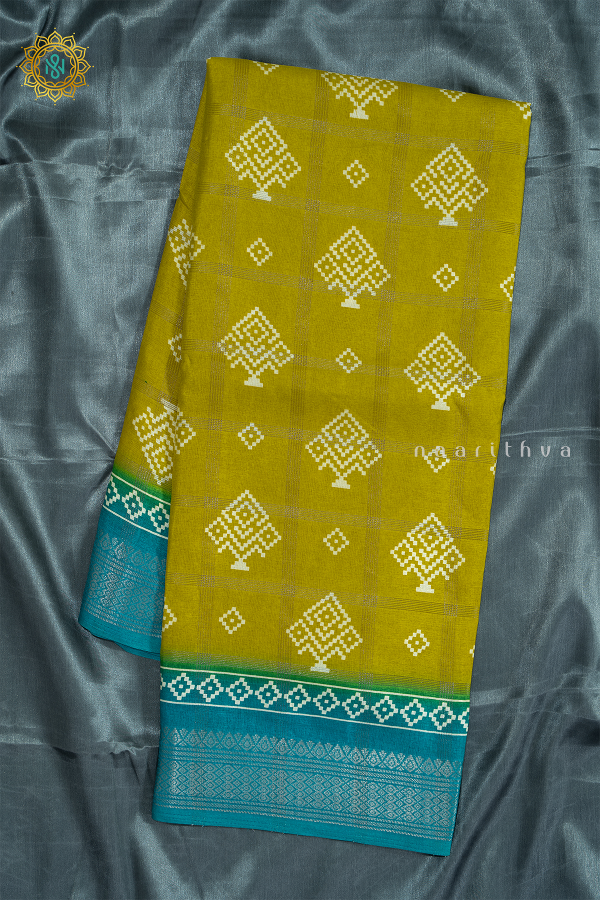 LEMON YELLOW WITH AQUA BLUE - DOLA SILK