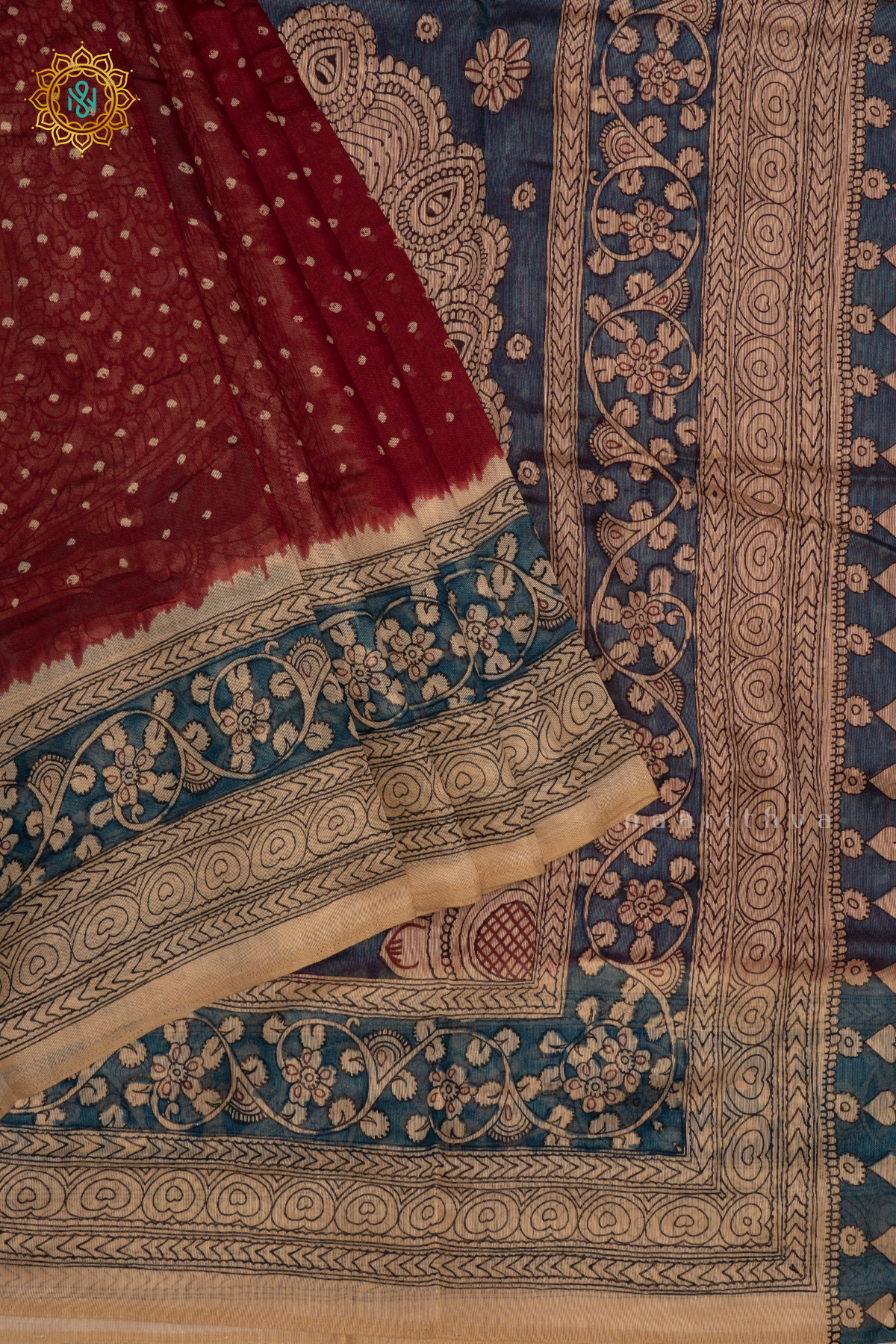 RED WITH BLUE AND OFF WHITE - LINEN BY COTTON