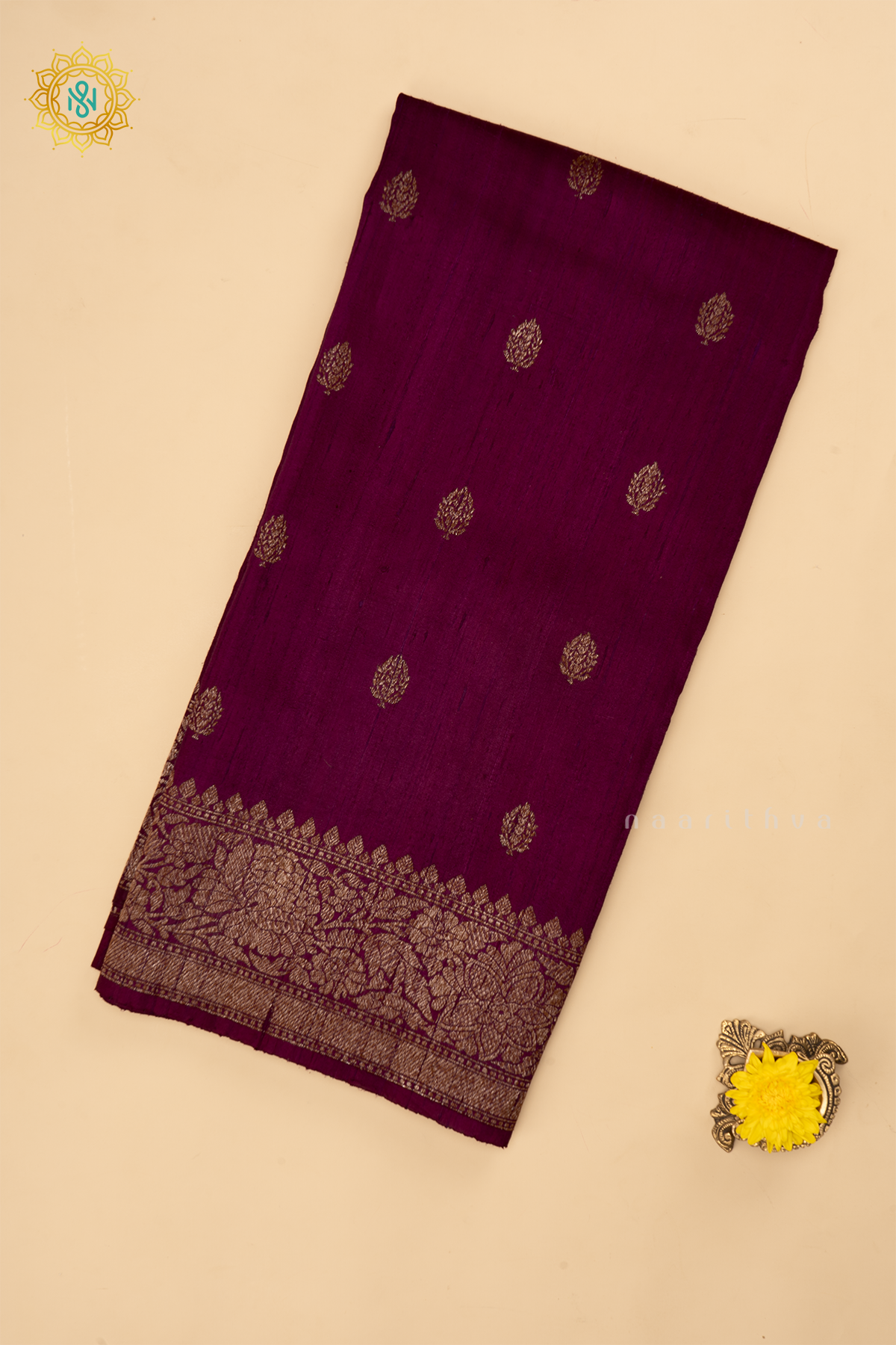 MAGENTA - PURE BANARASI RAW SILK SAREE WITH ALLOVER ZARI WOVEN BUTTAS AND BORDER