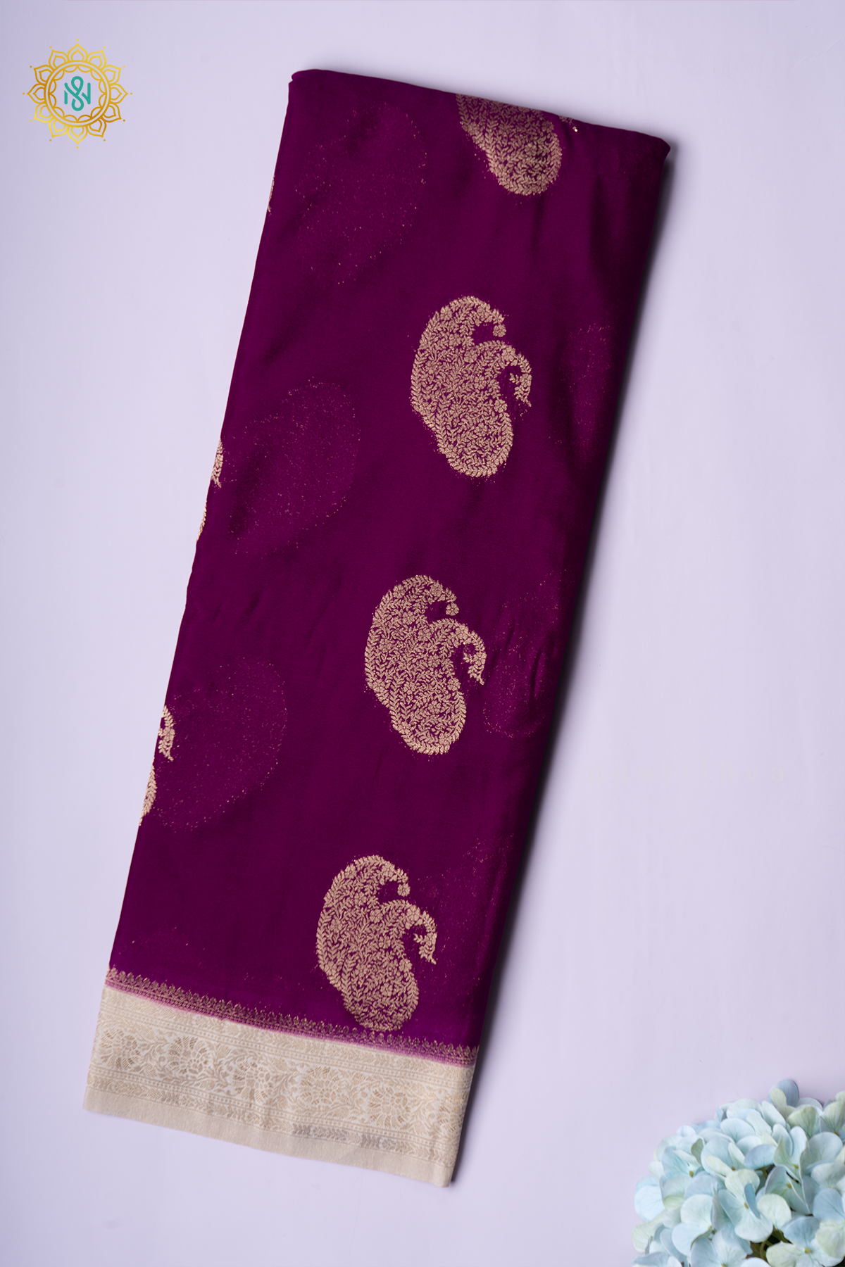 WINE WITH OFF WHITE - SEMI CREPE GEORGETTE