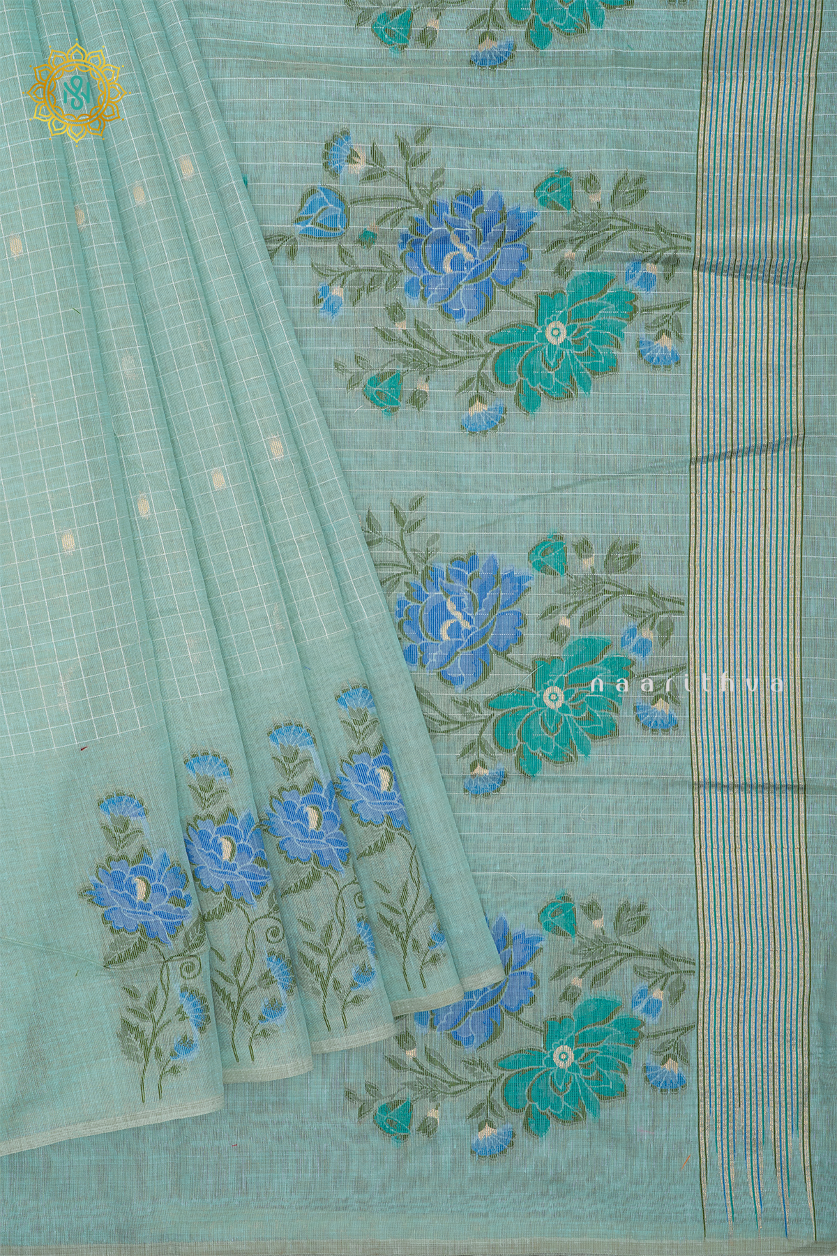 AQUA BLUE WITH SKY BLUE - MOONGA COTTON