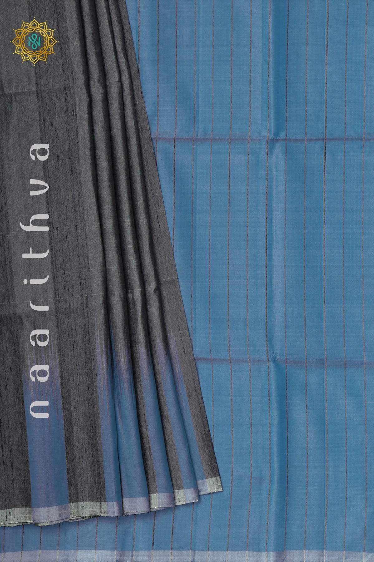 ELEPHANT GREY WITH SKY BLUE - PURE KANJIVARAM SOFT SILK