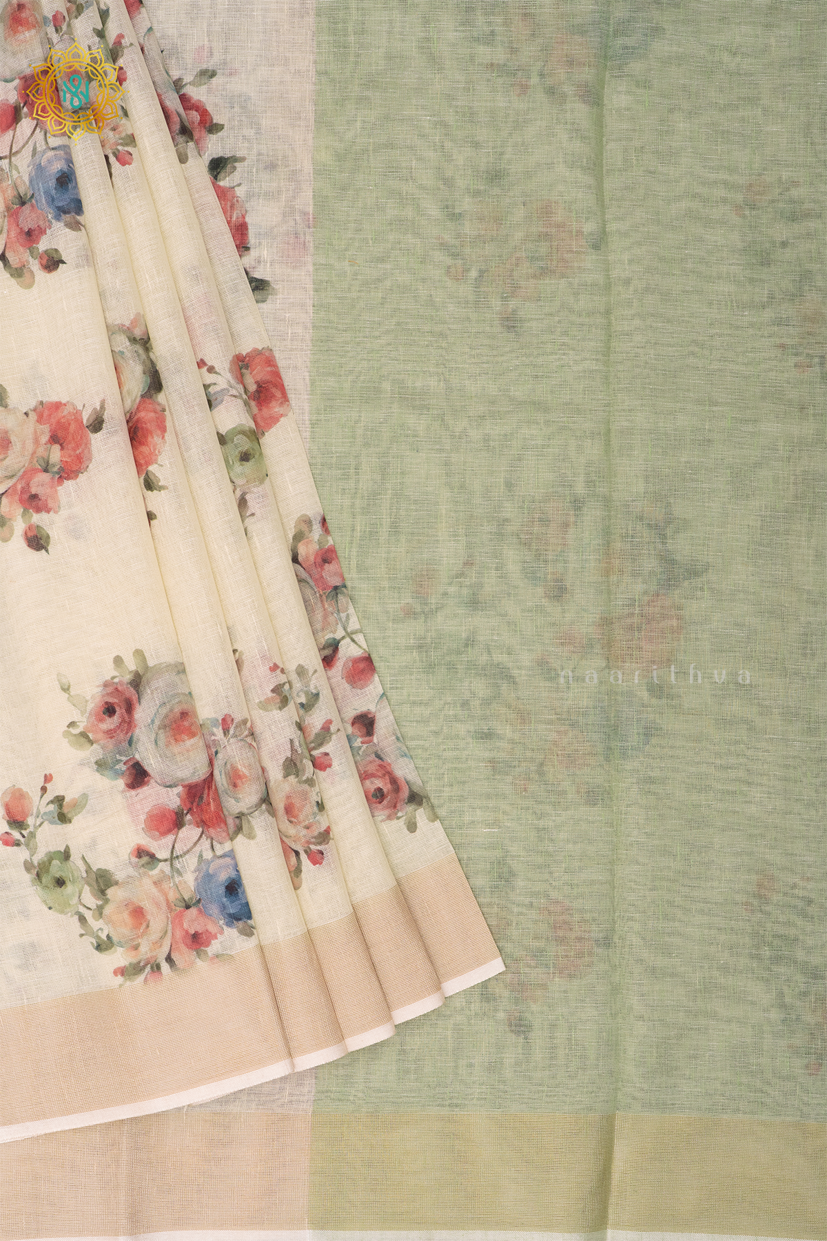 OFF WHITE WITH PISTA GREEN - LINEN BY COTTON