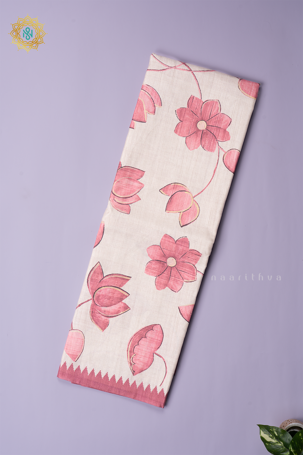 OFF WHITE WITH PEACH - SEMI TUSSAR SILK