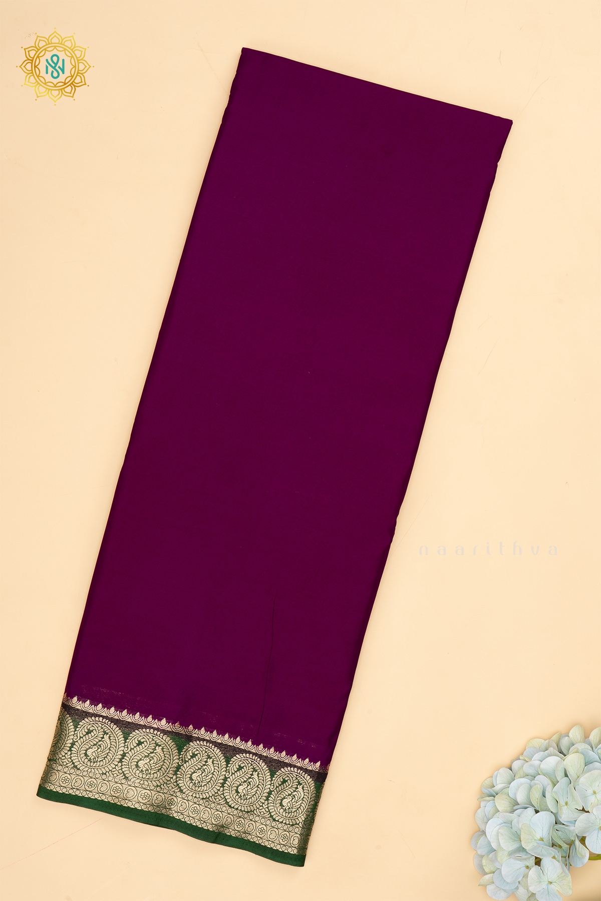 Wine With Bottle Green Semi Mysore Crepe Saree With Plain Body And Contrast Mango Zari Border