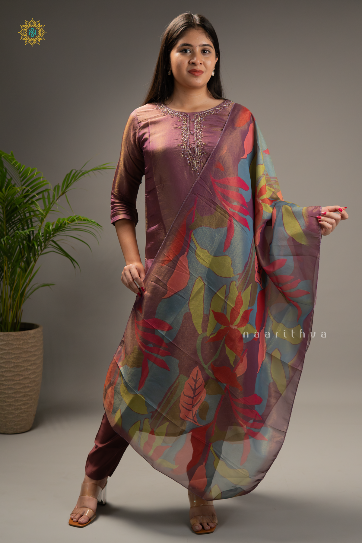 ROUGE PINK - TISSUE 3PC SALWAR SUIT WITH TOP, BOTTOM & DUPATTA