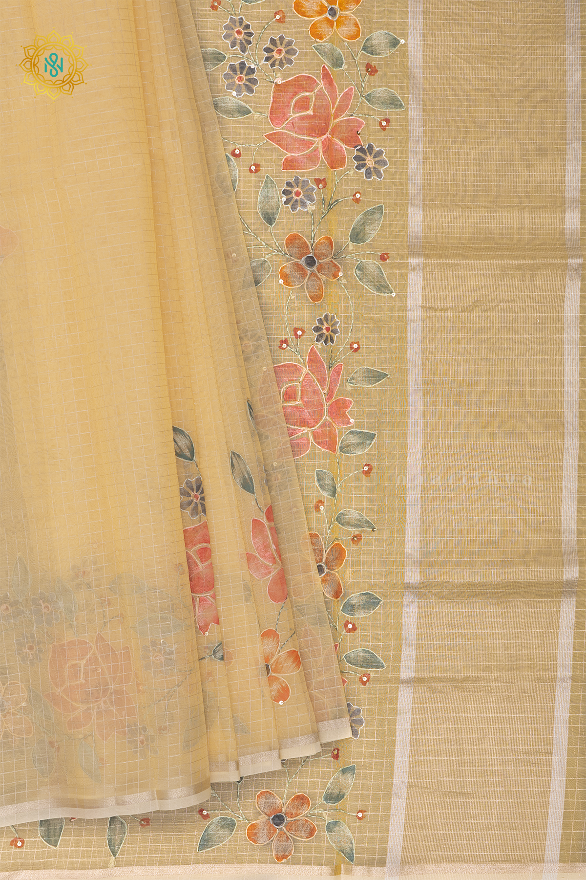 PEACHISH ORANGE - ORGANZA WITH KATHA WORK