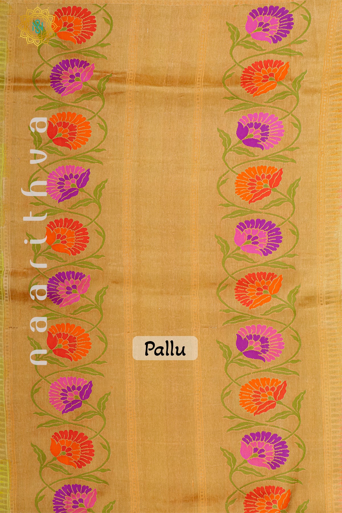 DUAL SHADE OF YELLOW WITH PEACHISH PINK - PURE HAND PAINTED TUSSAR GEORGETTE