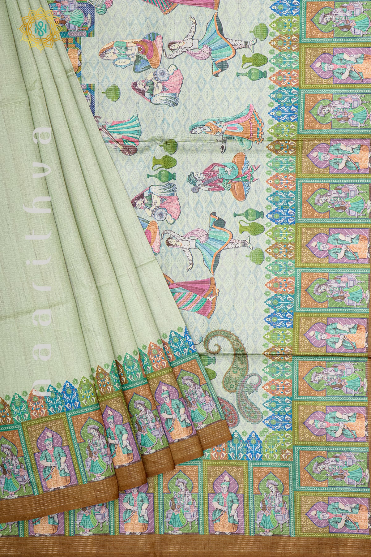 LIGHT GREEN WITH BROWN - SEMI TUSSAR SILK