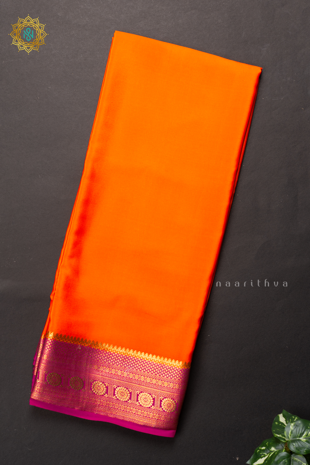 ORANGE WITH PINK - PURE MYSORE CREPE SILK