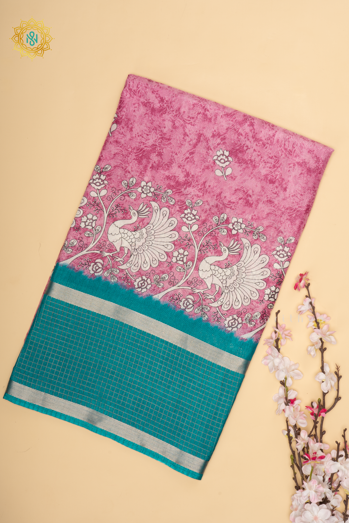 LIGHT PINK WITH SKY BLUE - DOLA SILK SAREE