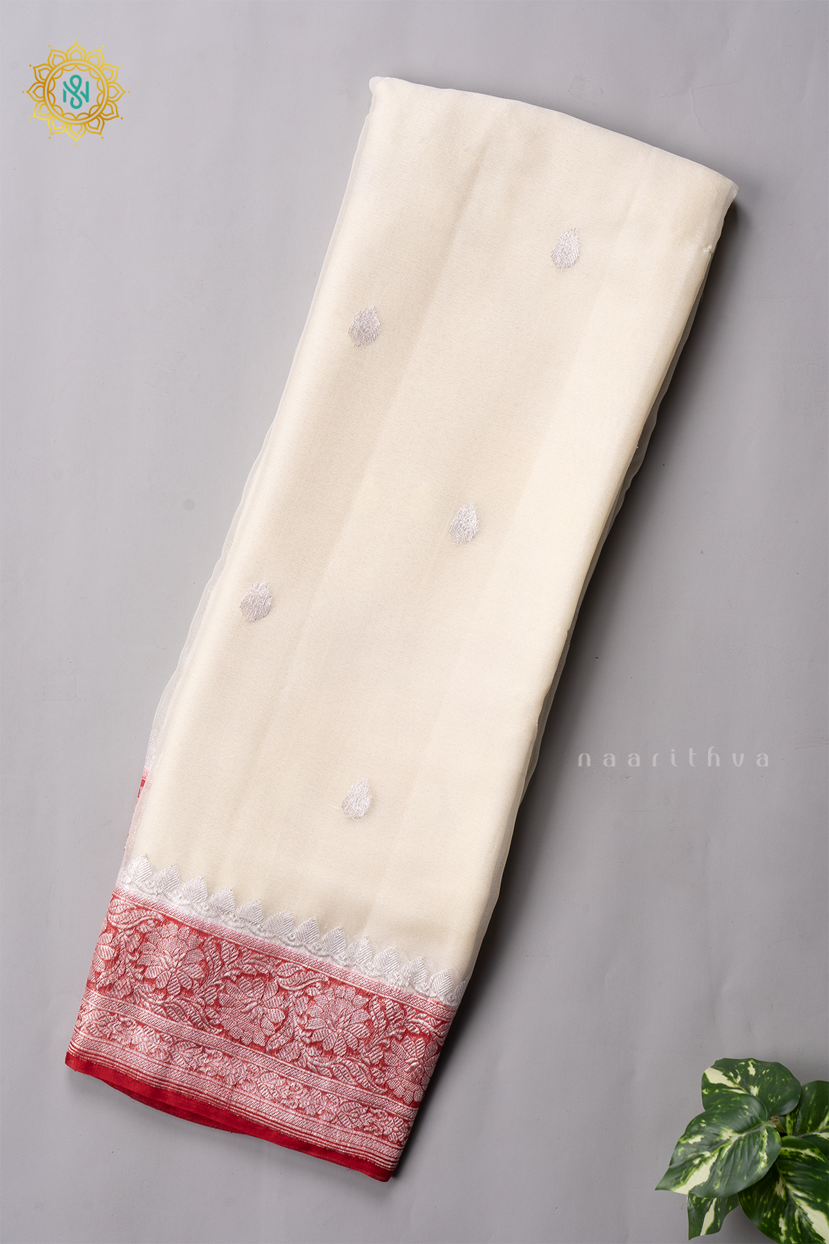 WHITE WITH RED - PURE BANARASI CHIFFON