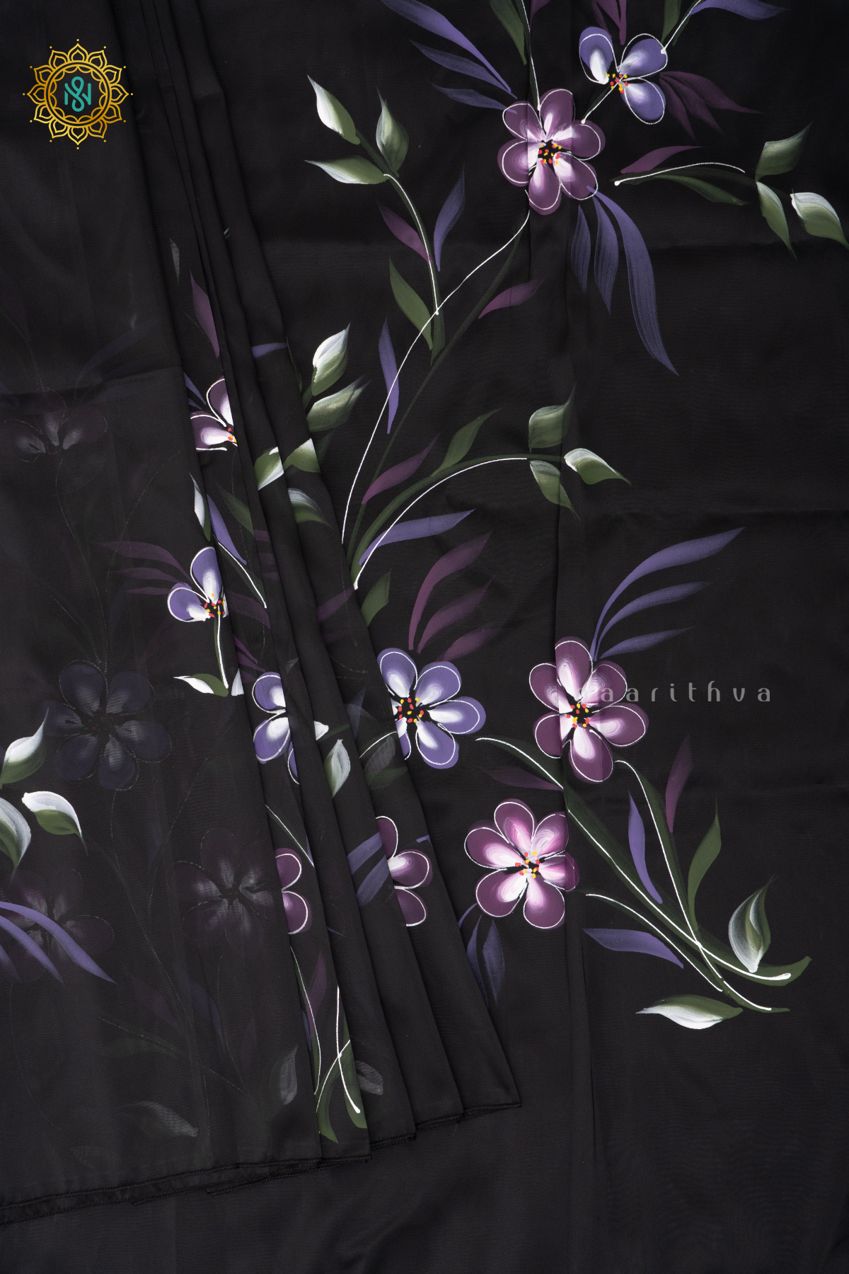 BLACK - ORGANZA HAND PAINTED