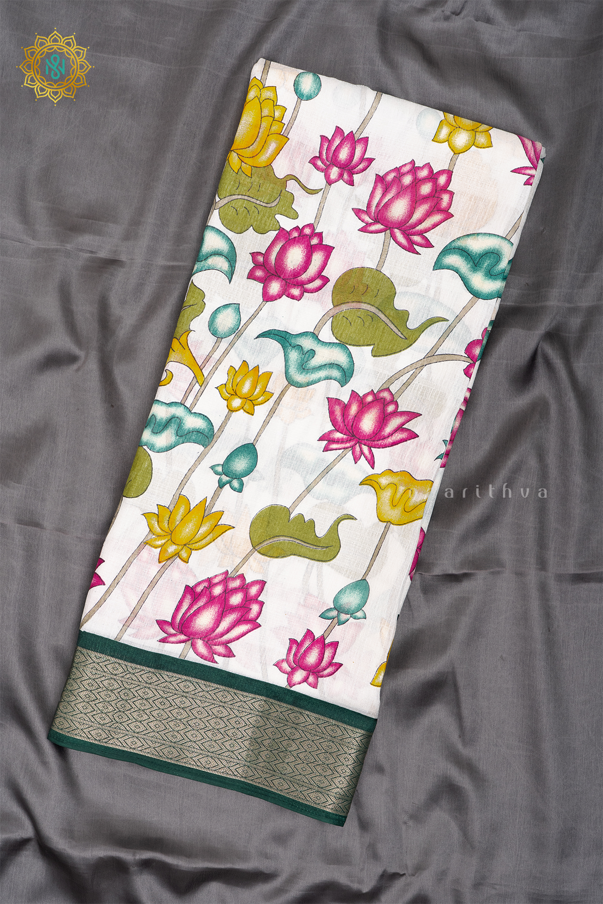 WHITE WITH BOTTLE GREEN - JUTE COTTON
