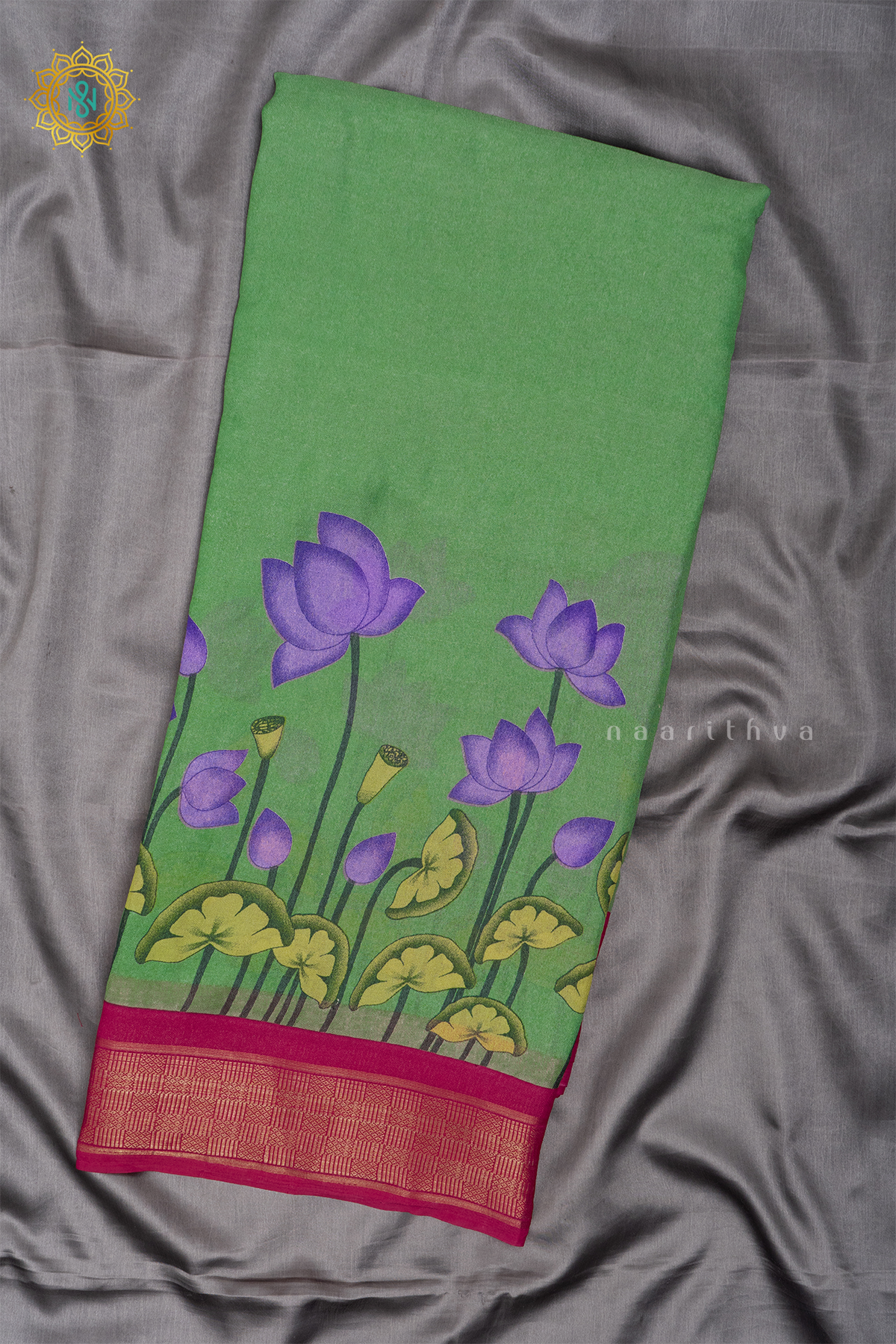 GREEN WITH REDDISH PINK - SEMI GEORGETTE
