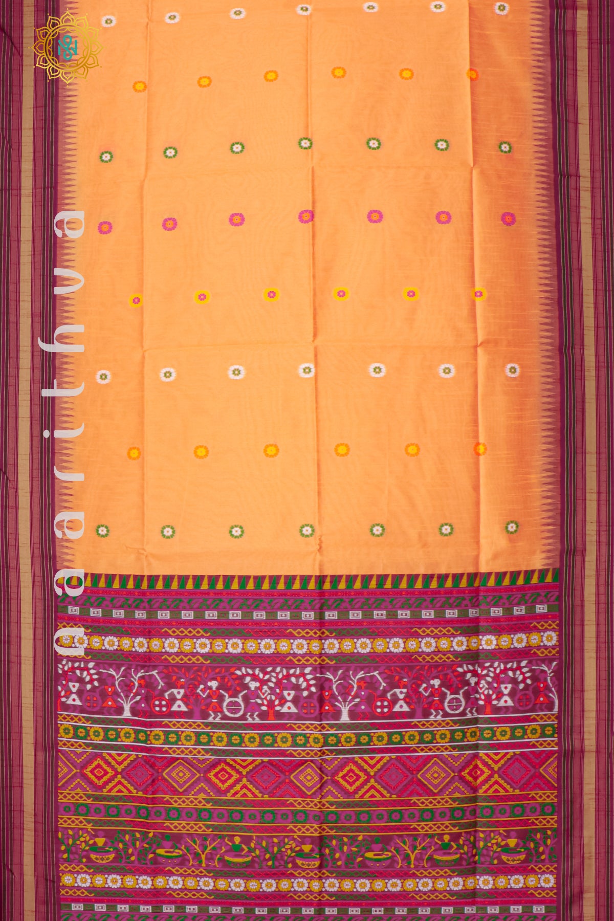 PEACHISH ORANGE WITH BROWN - POLY COTTON